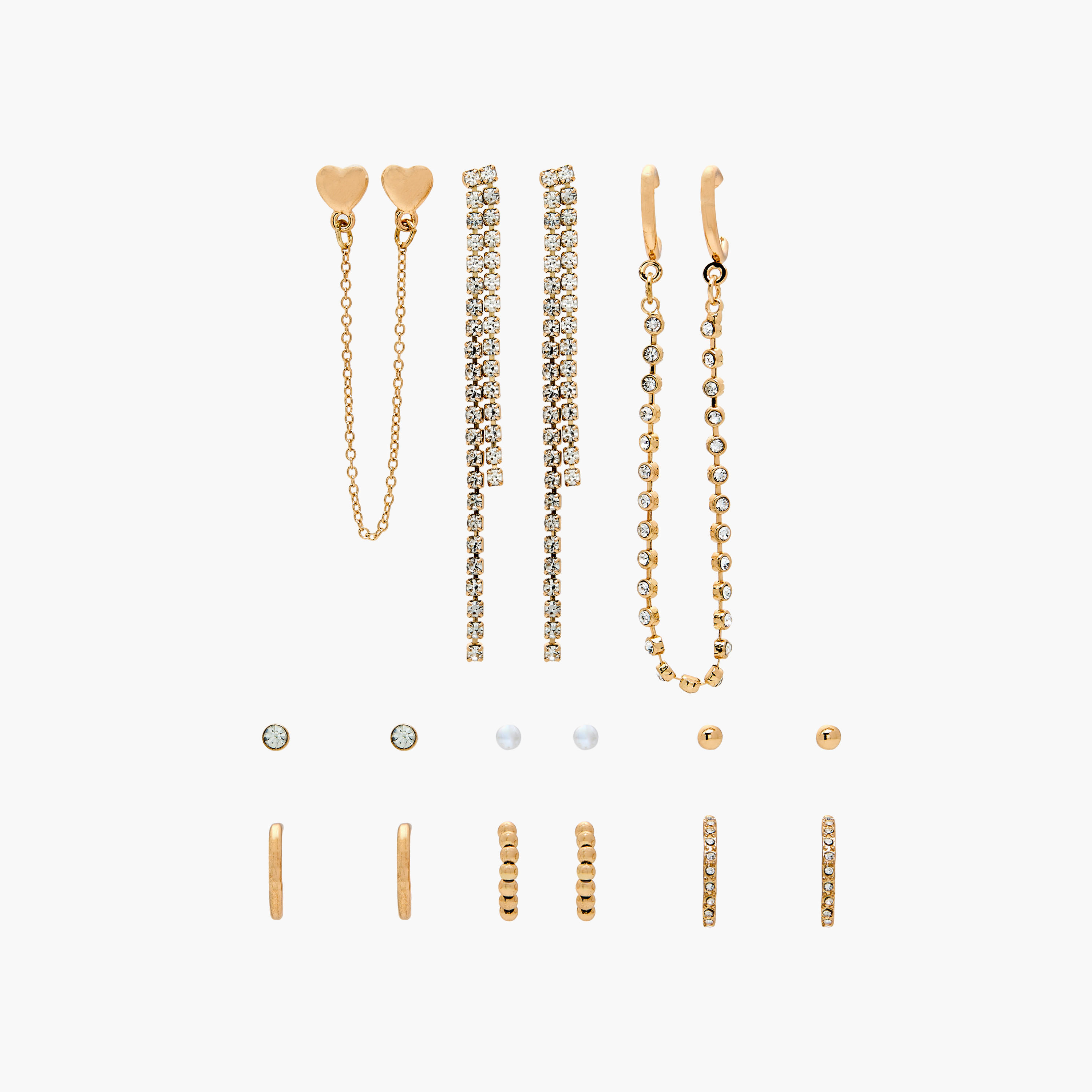 حلقان مزينة بمكبس إغلاق خلفي - طقم من 9 أزواج-women-watchesandjewellery-jewellery-earrings-image-1