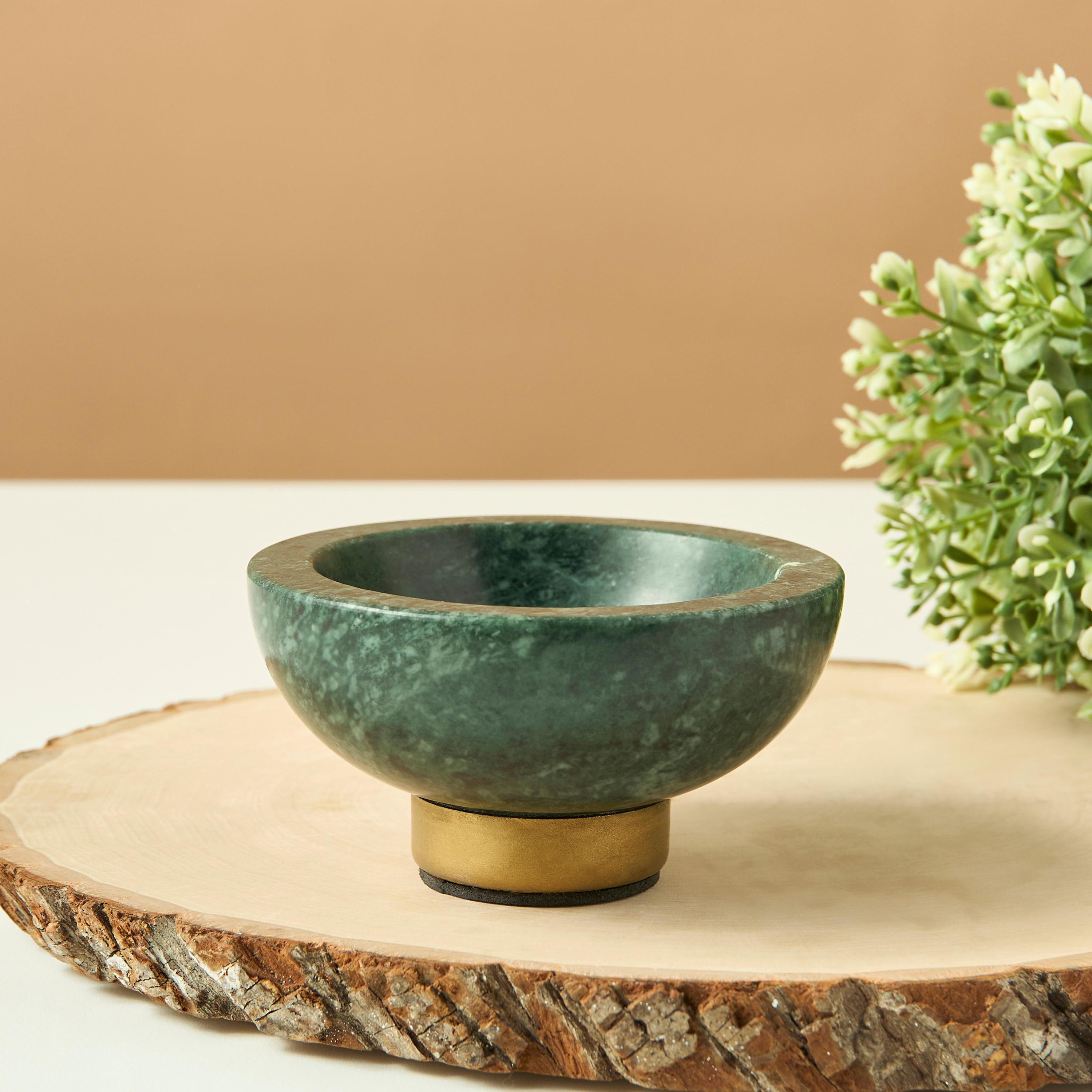 Marble Serving Bowl with Metal Base-household-dining-dinnerware-bowls-image-1