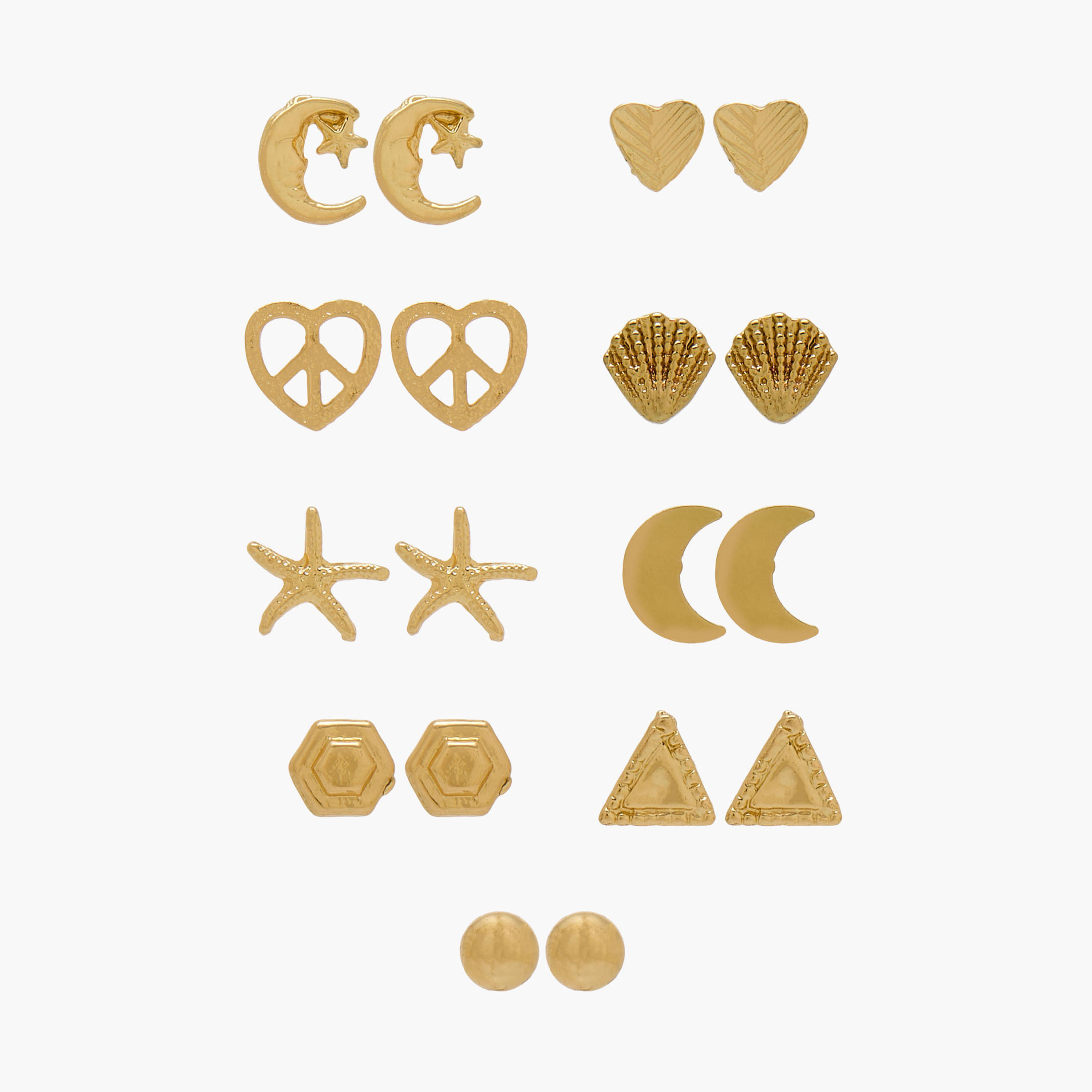 Pack of 12 Gold Tone Assorted Earrings-women-watchesandjewellery-jewellery-earrings-image-1