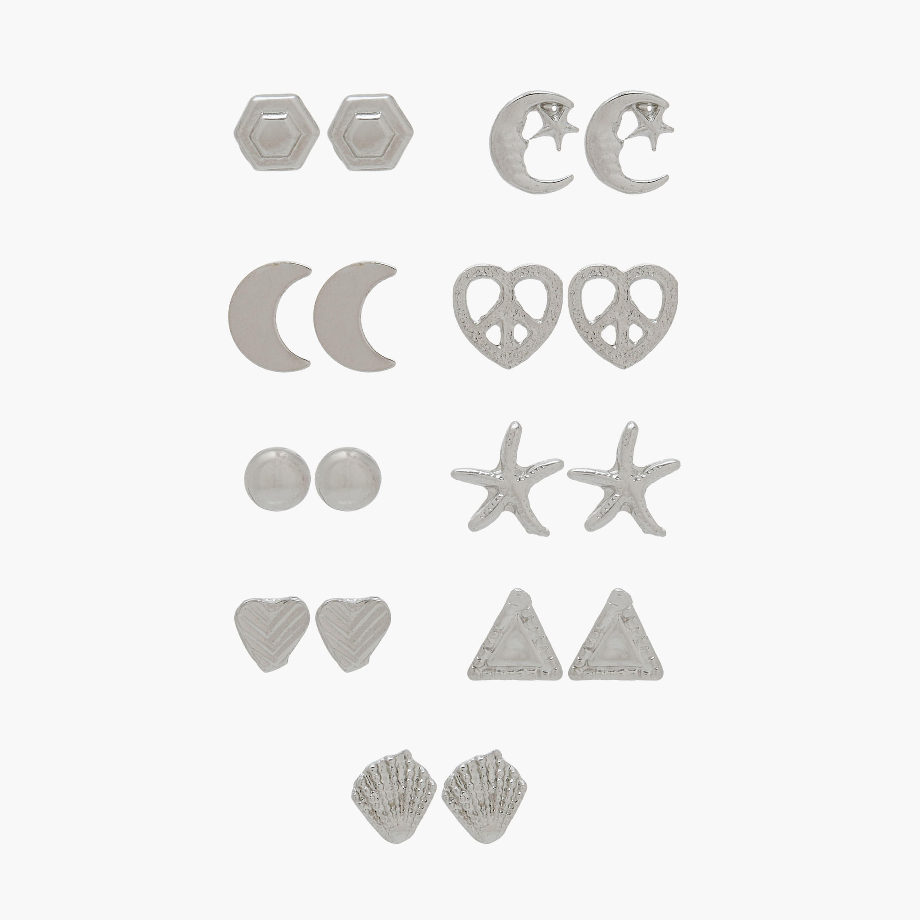Pack of 12 Silver Tone Assorted Earrings-women-watchesandjewellery-jewellery-earrings-image-1
