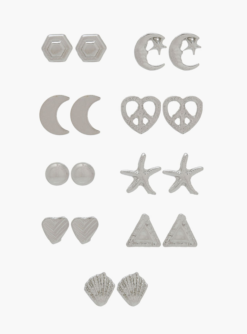 Pack of 12 Silver Tone Assorted Earrings-women-watchesandjewellery-jewellery-earrings-image-1
