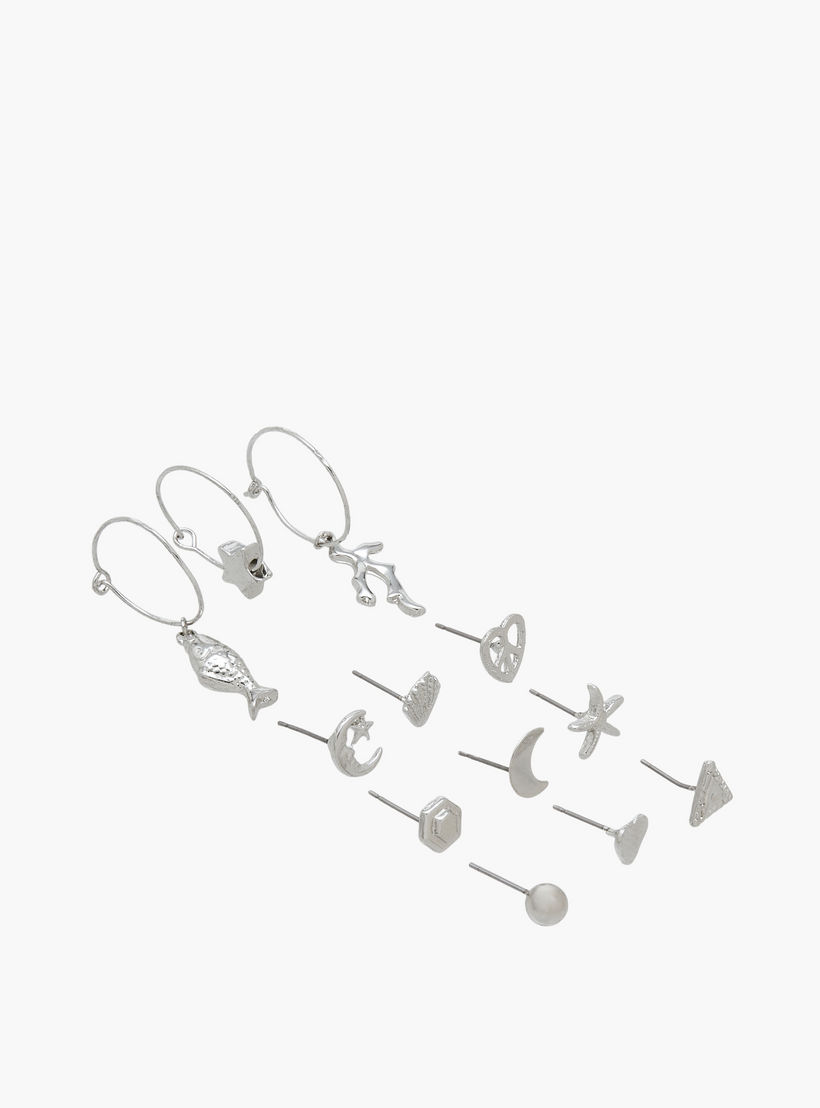 Pack of 12 Silver Tone Assorted Earrings-women-watchesandjewellery-jewellery-earrings-image-3