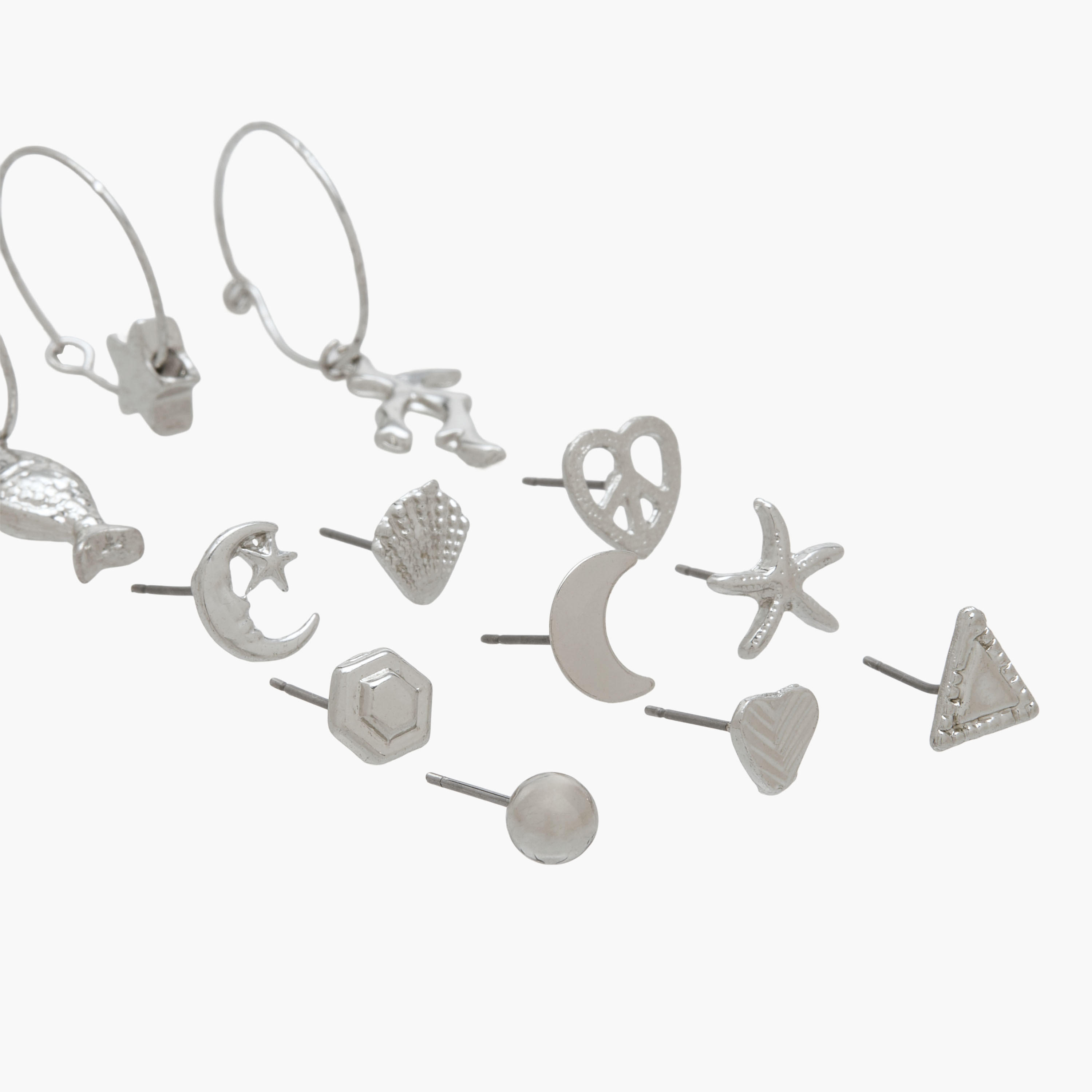 Pack of 12 Silver Tone Assorted Earrings-women-watchesandjewellery-jewellery-earrings-image-4