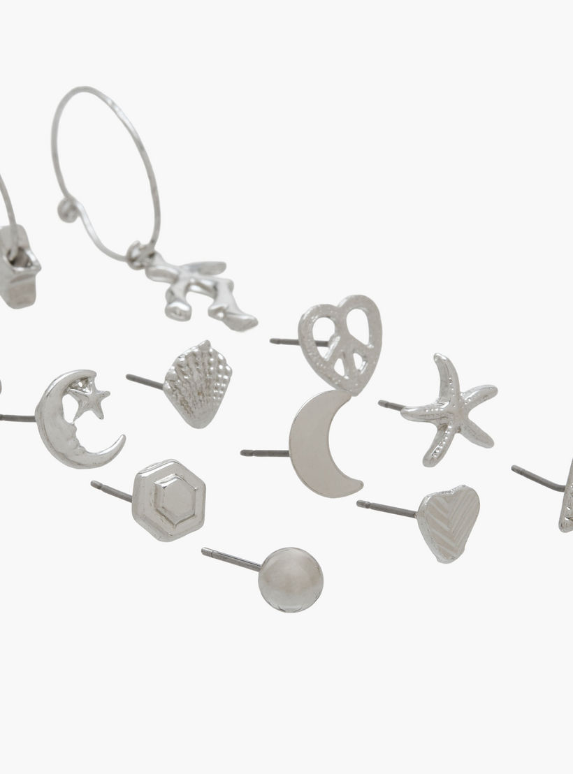Pack of 12 Silver Tone Assorted Earrings-women-watchesandjewellery-jewellery-earrings-image-4