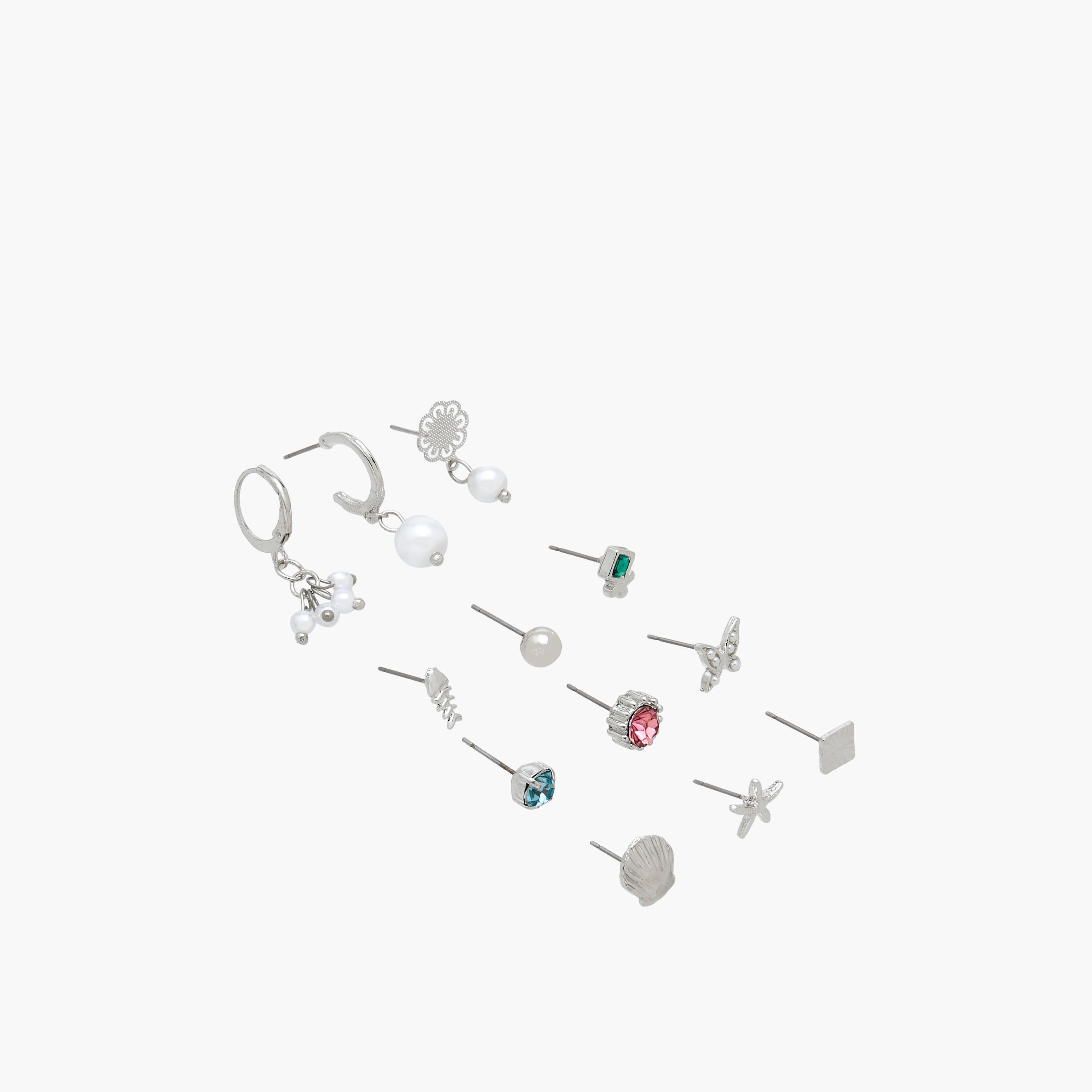 طقم حلقان بلون فضي متنوع 12 قطعة-women-watchesandjewellery-jewellery-earrings-image-2