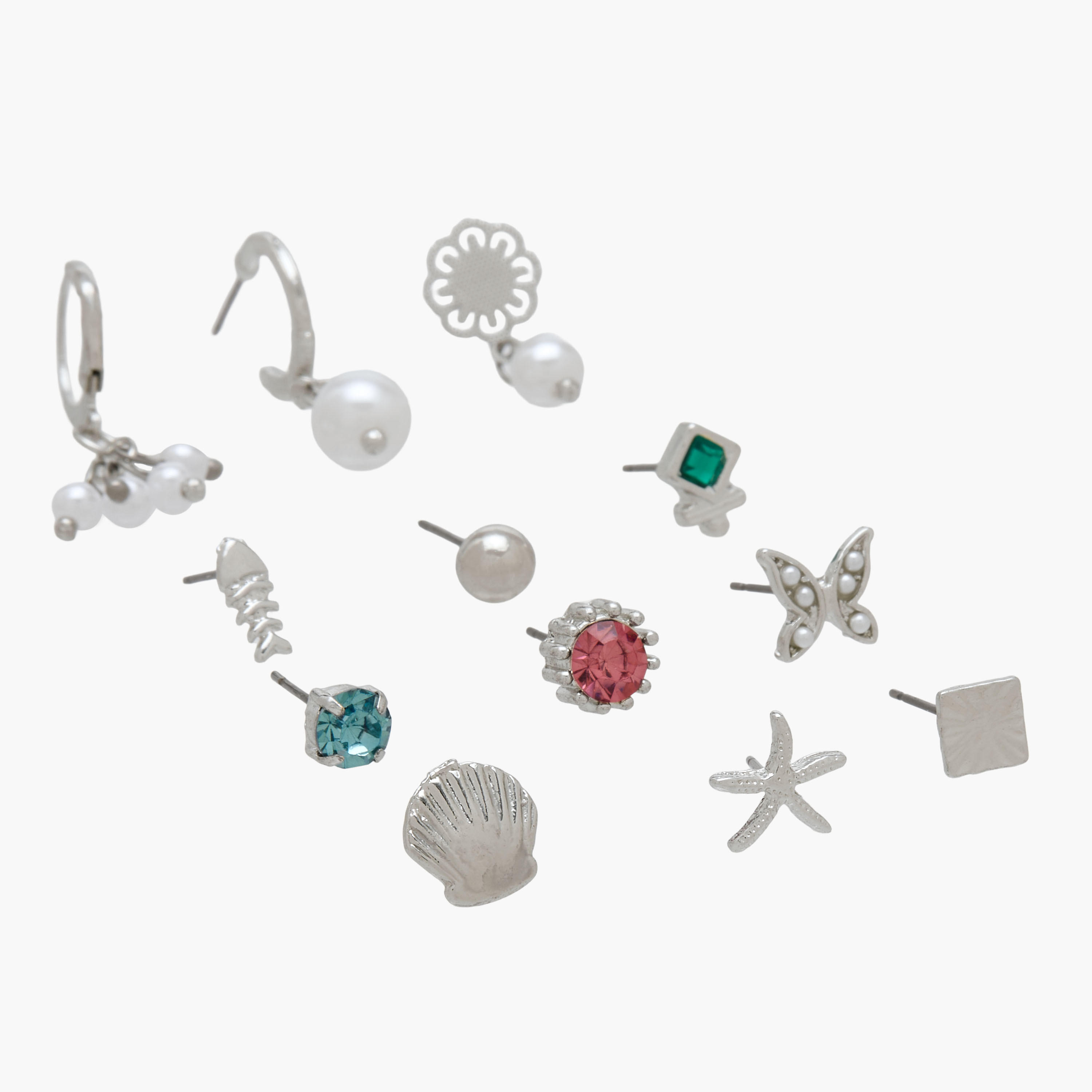 طقم حلقان بلون فضي متنوع 12 قطعة-women-watchesandjewellery-jewellery-earrings-image-3
