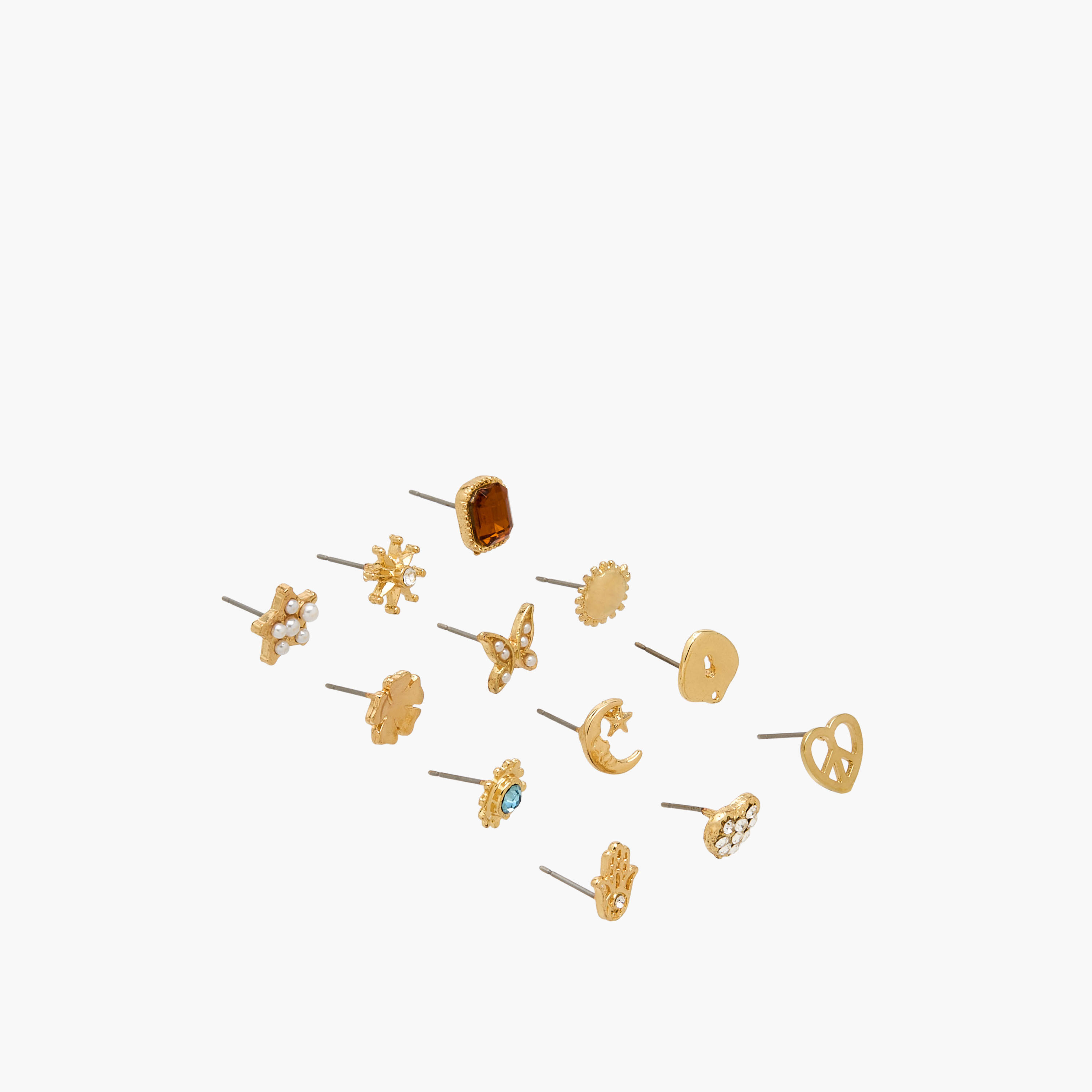 Pack of 12 Gold Tone Stud Earrings with Pushback Closure-women-watchesandjewellery-jewellery-earrings-image-2