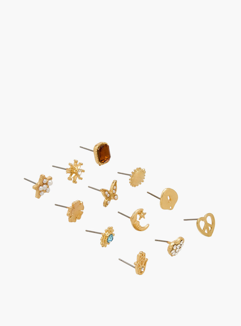 Pack of 12 Gold Tone Stud Earrings with Pushback Closure-women-watchesandjewellery-jewellery-earrings-image-2
