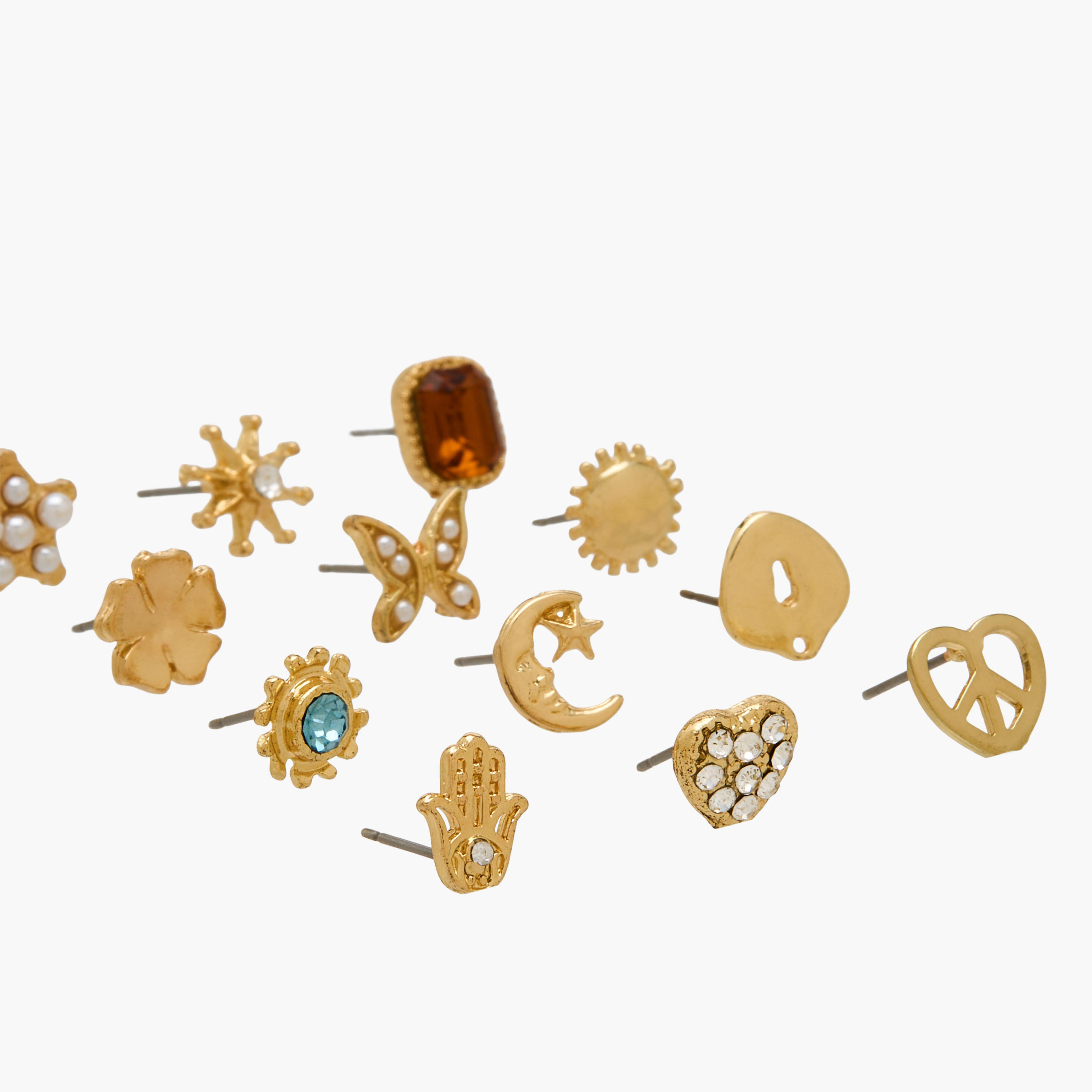 Pack of 12 Gold Tone Stud Earrings with Pushback Closure-women-watchesandjewellery-jewellery-earrings-image-3