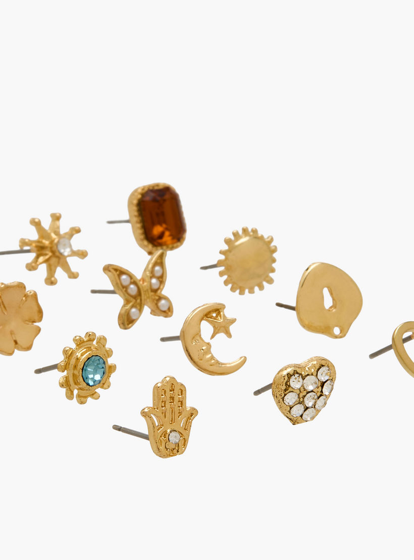 Pack of 12 Gold Tone Stud Earrings with Pushback Closure-women-watchesandjewellery-jewellery-earrings-image-3