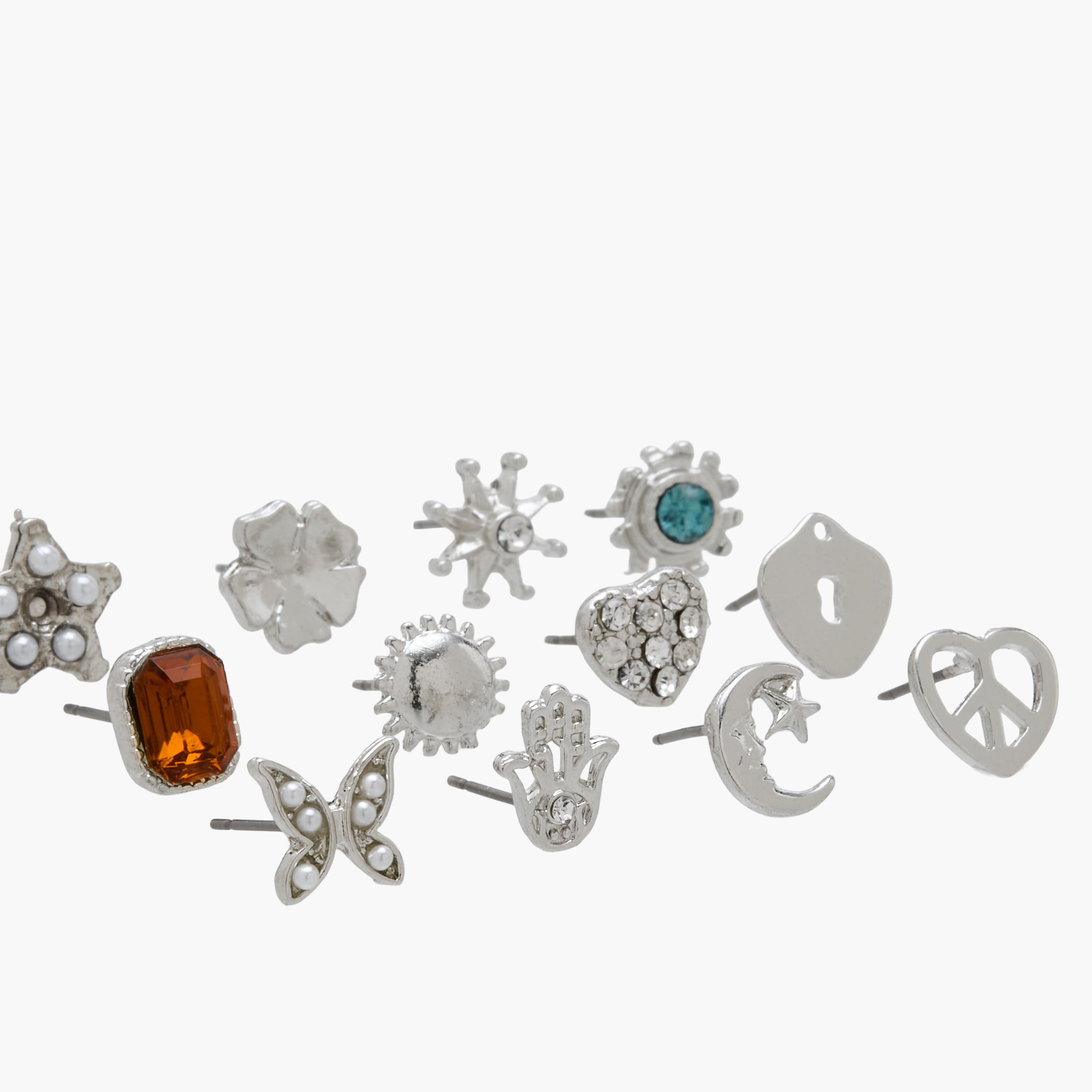 حلقان دبوس بلون فضي ومكبس إغلاق - عبوة 12 زوج-women-watchesandjewellery-jewellery-earrings-image-3
