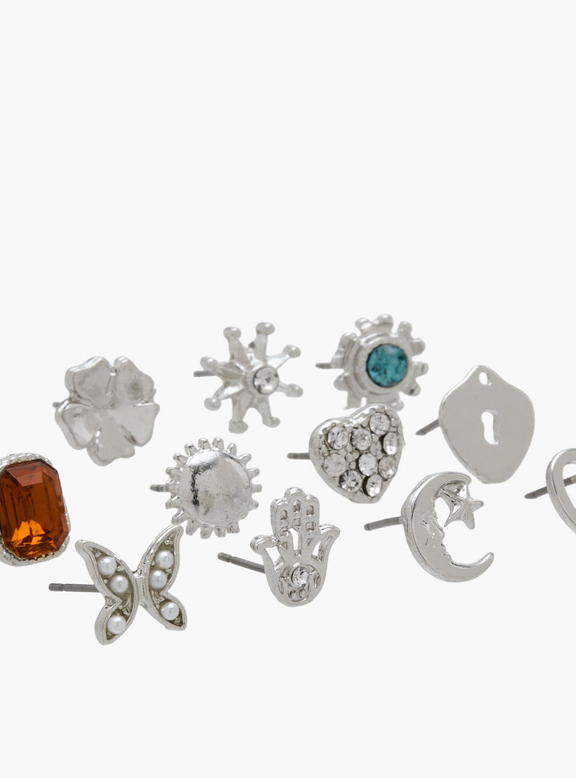 حلقان دبوس بلون فضي ومكبس إغلاق - عبوة 12 زوج-women-watchesandjewellery-jewellery-earrings-image-3