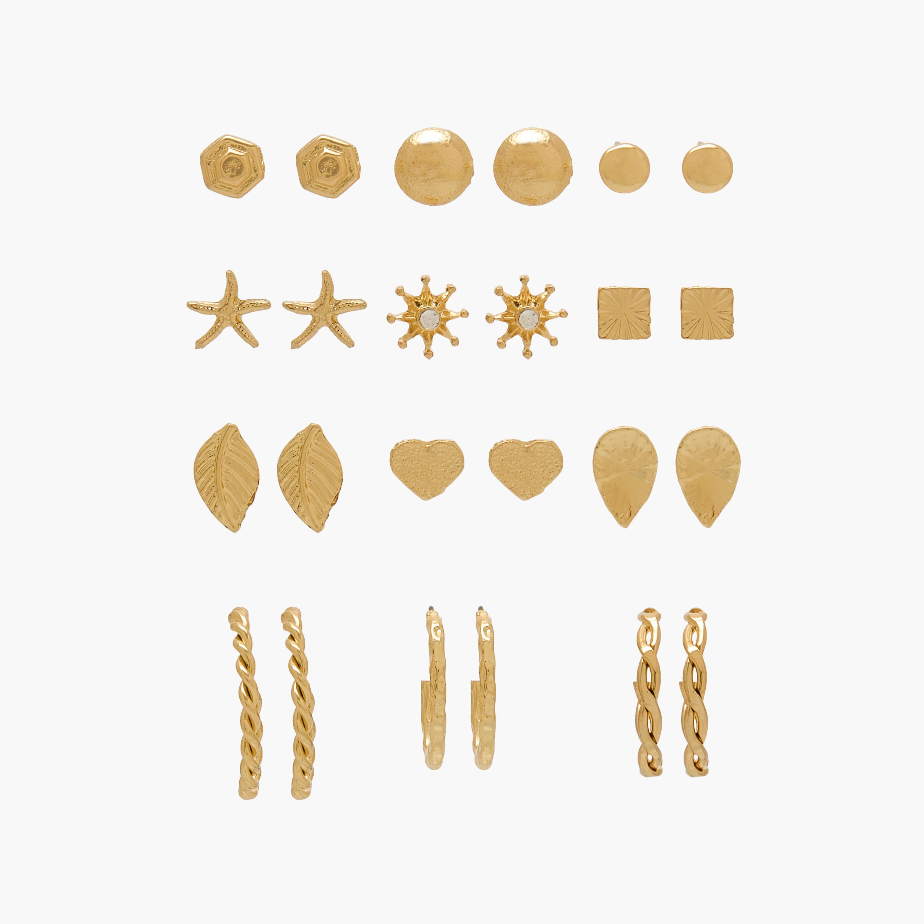 Pack of 12 Gold Tone Earrings with Pushback Closure-women-watchesandjewellery-jewellery-earrings-image-1