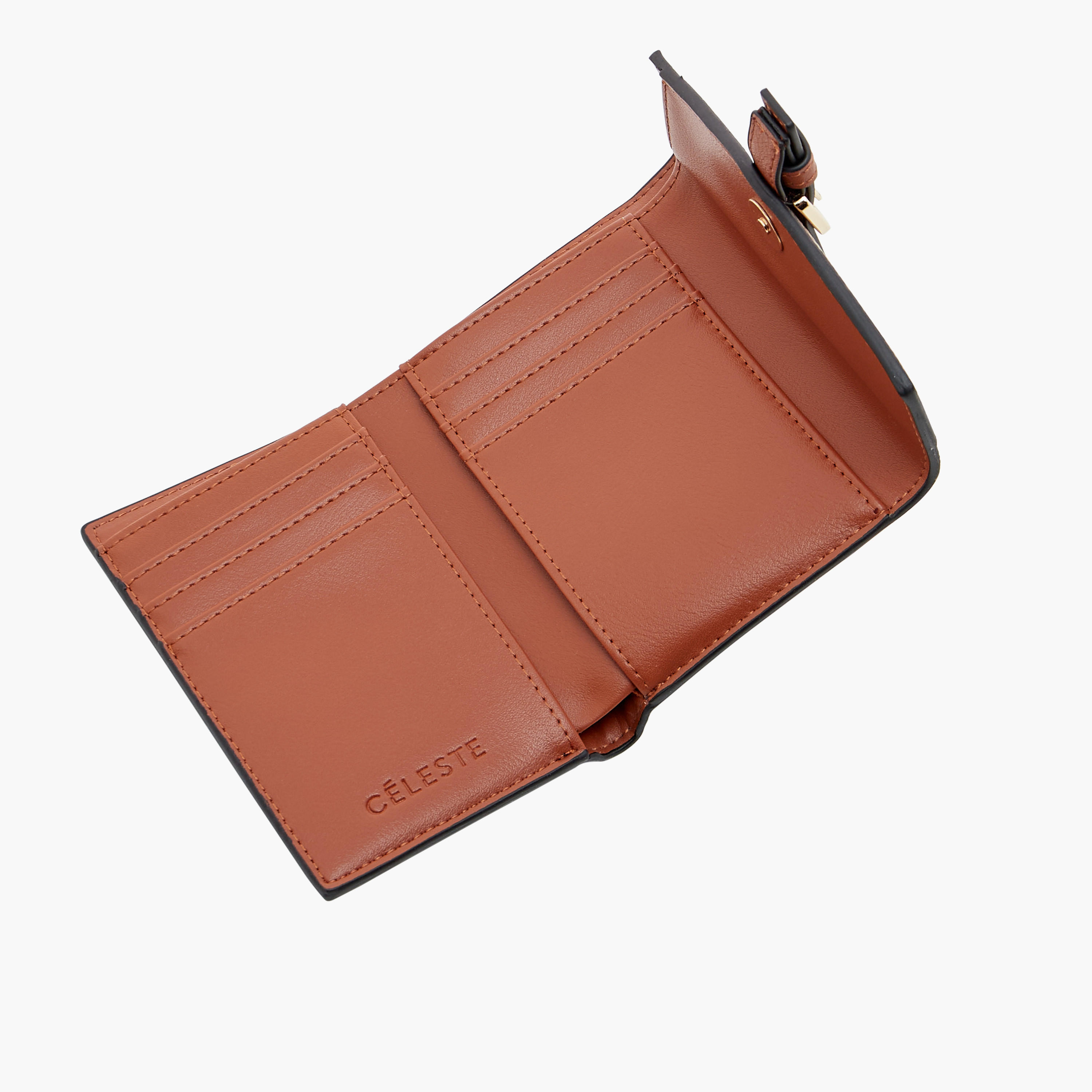 Celeste Monogram Print Bi-Fold Wallet with Magnetic Closure-women-bagsandwallets-wallets-image-5