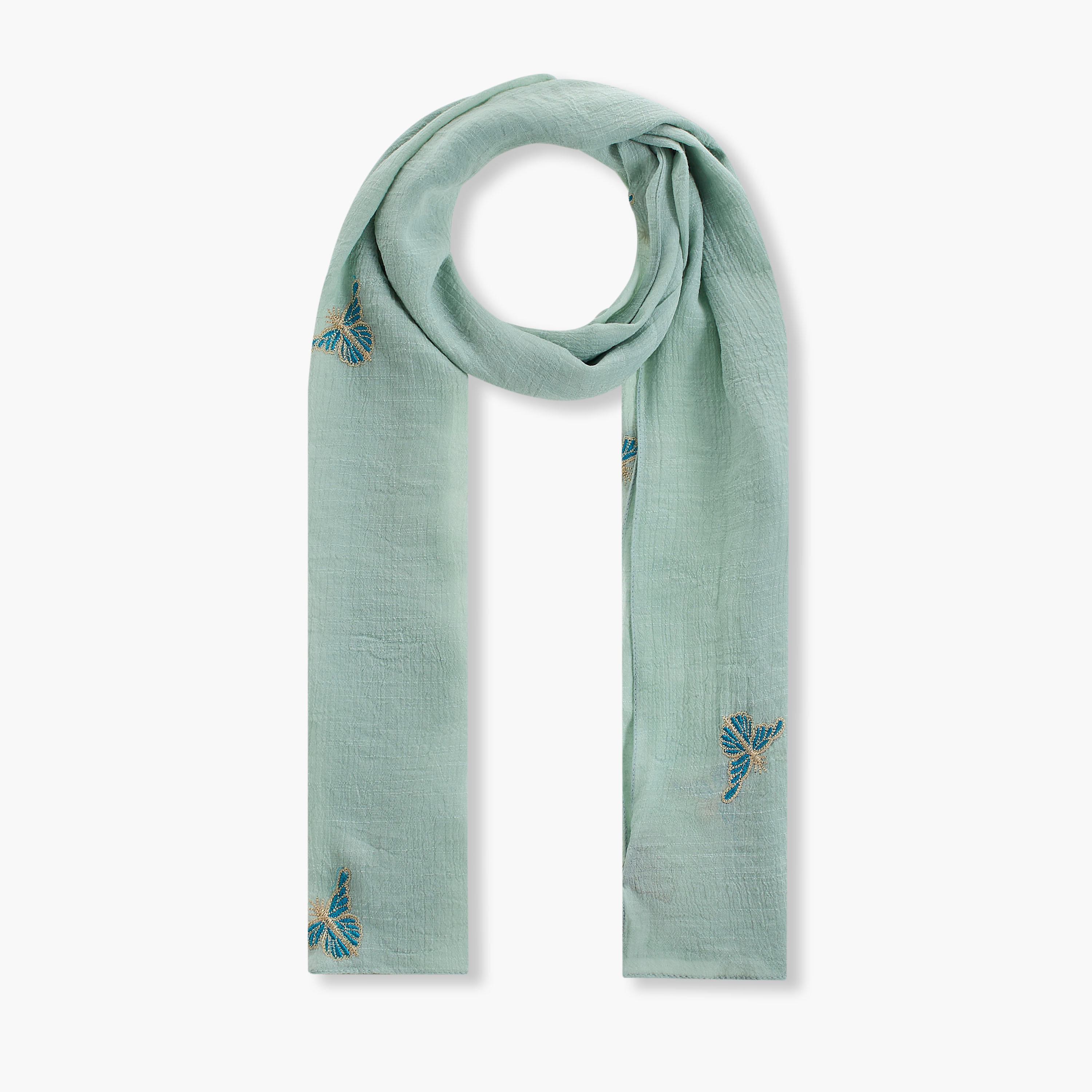 وشاح أخضر بتطريز فراشة من زورا-women-clothingaccessories-scarves-image-1