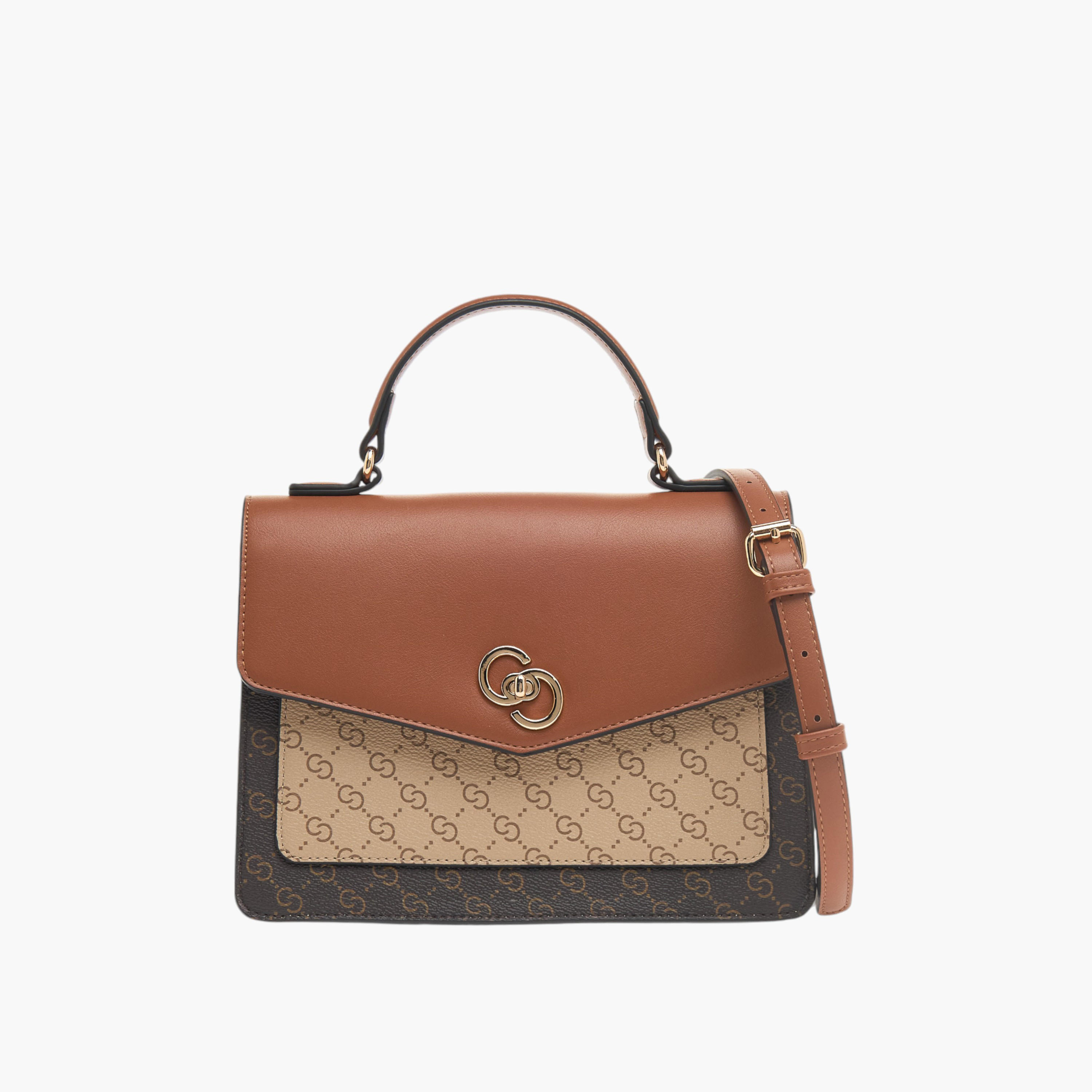 شنطة ساتشيل بحزام قابل للفصل وطيّة إغلاق وطبعات مونوجرام من سيليست-women-bagsandwallets-handbags-image-1