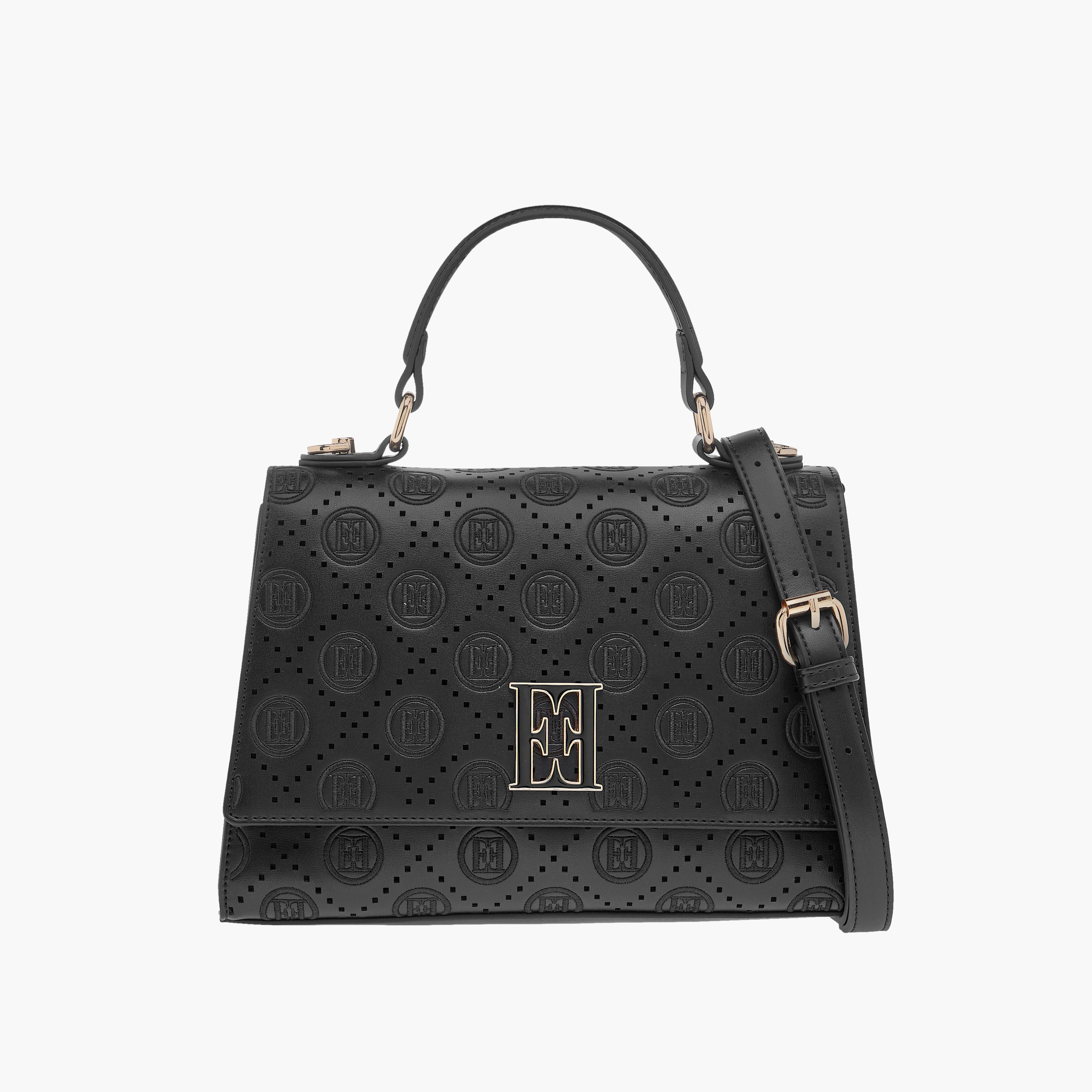 Elle Monogram Embroidered Satchel Bag with Detachable Strap and Flap Closure-women-bagsandwallets-handbags-image-1