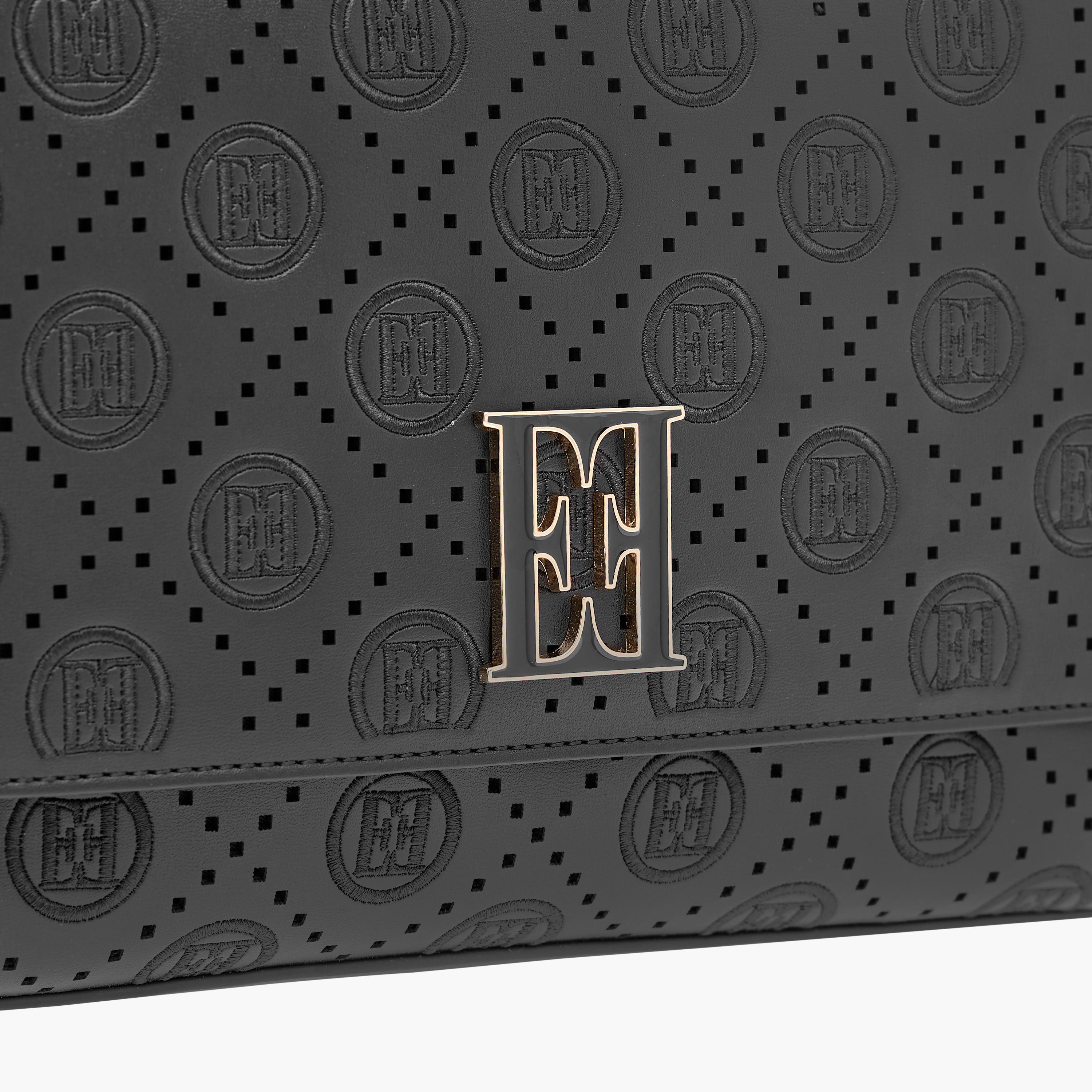 Elle Monogram Embroidered Satchel Bag with Detachable Strap and Flap Closure-women-bagsandwallets-handbags-image-4