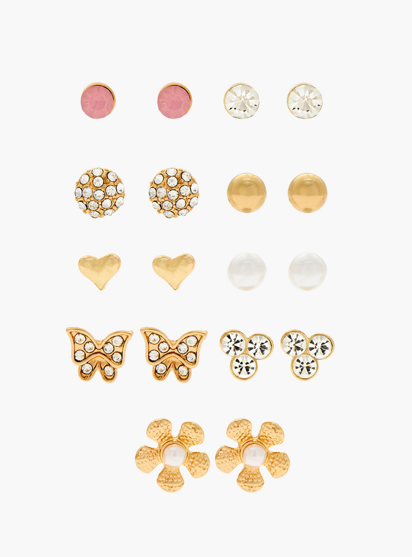 طقم حلقان مرصّعة بِمكبس إغلاق خلفي 9 قطع مزيّنة-women-watchesandjewellery-jewellery-earrings-image-1