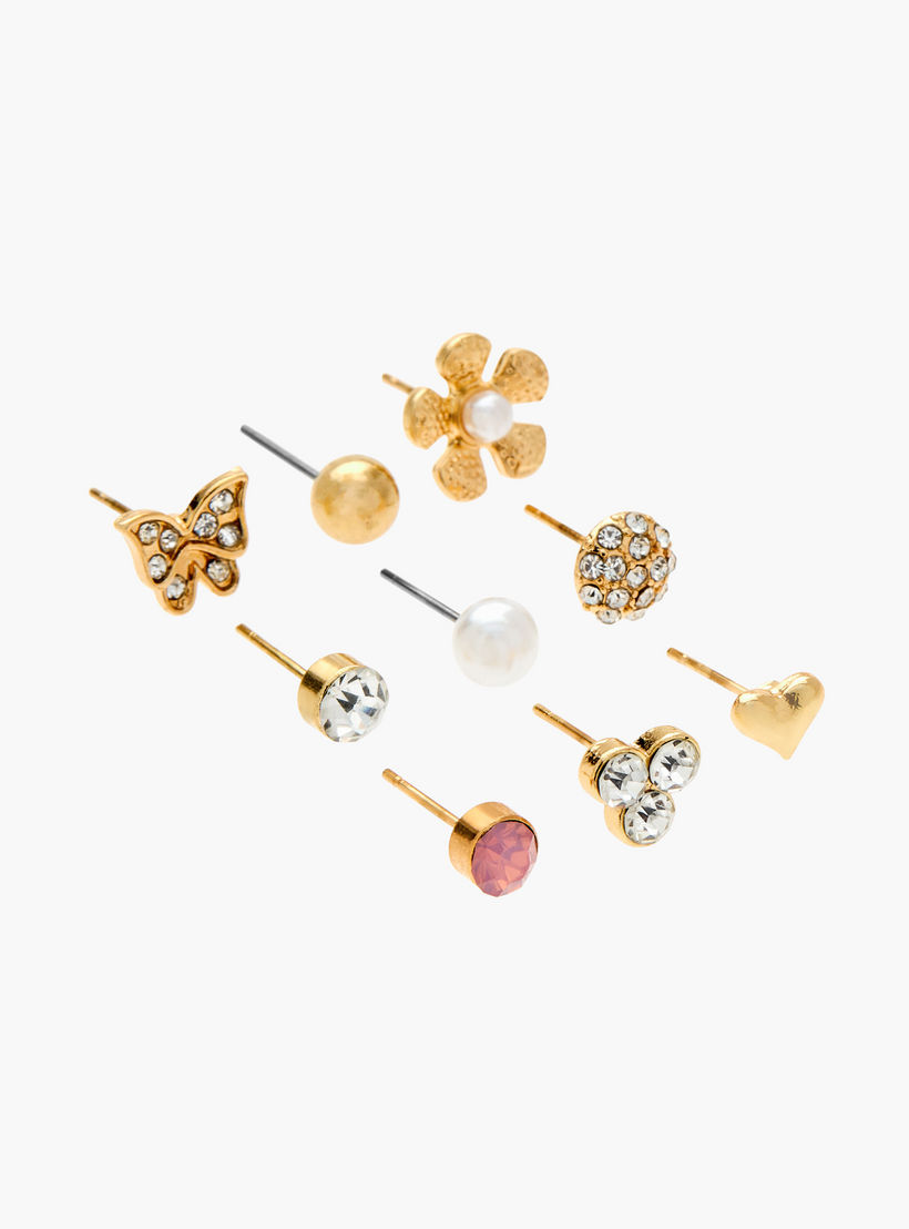 طقم حلقان مرصّعة بِمكبس إغلاق خلفي 9 قطع مزيّنة-women-watchesandjewellery-jewellery-earrings-image-2