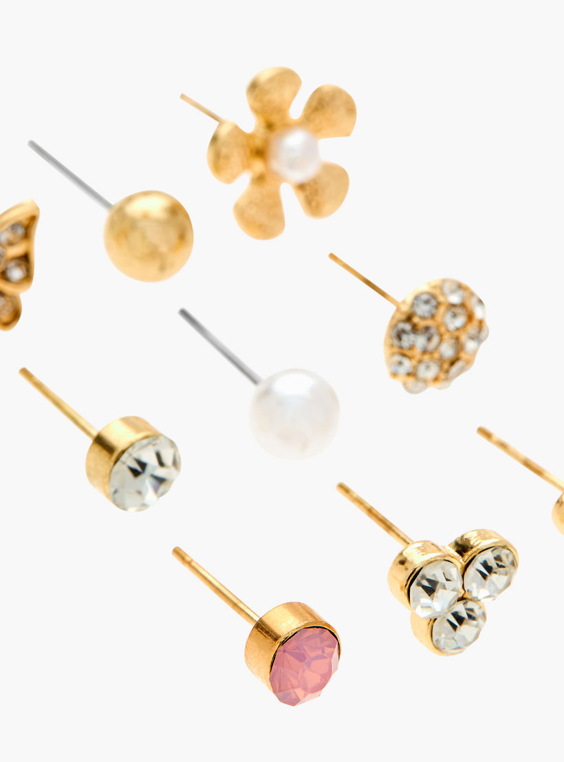 طقم حلقان مرصّعة بِمكبس إغلاق خلفي 9 قطع مزيّنة-women-watchesandjewellery-jewellery-earrings-image-3