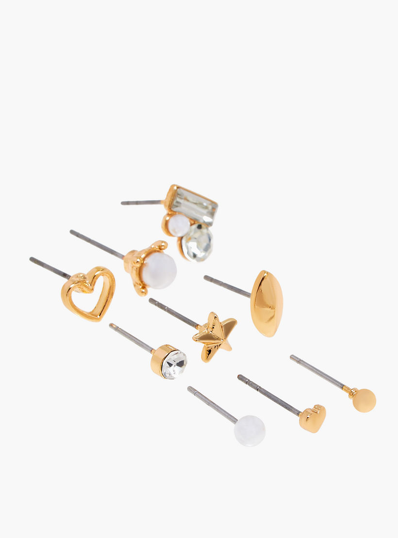 حلقان مرصعة ميتاليك بمكبس إغلاق خلفي - طقم 6 أزواج-women-watchesandjewellery-jewellery-earrings-image-2