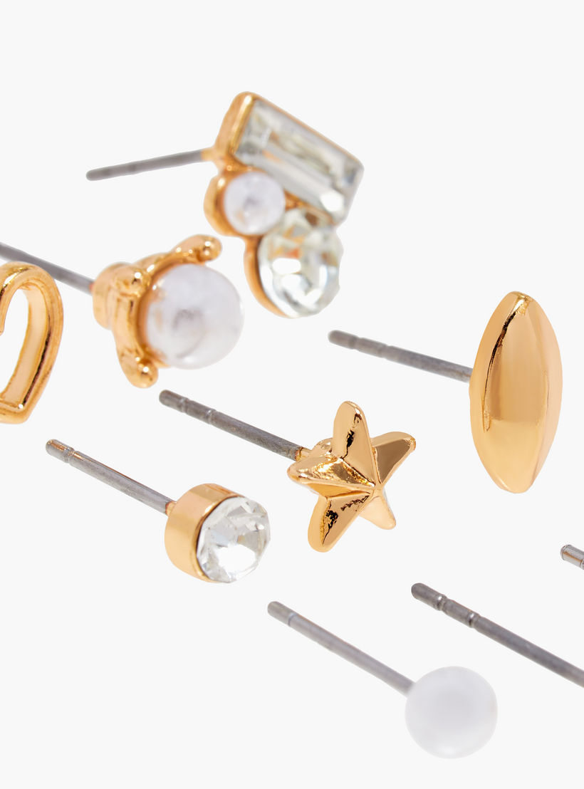 حلقان مرصعة ميتاليك بمكبس إغلاق خلفي - طقم 6 أزواج-women-watchesandjewellery-jewellery-earrings-image-3