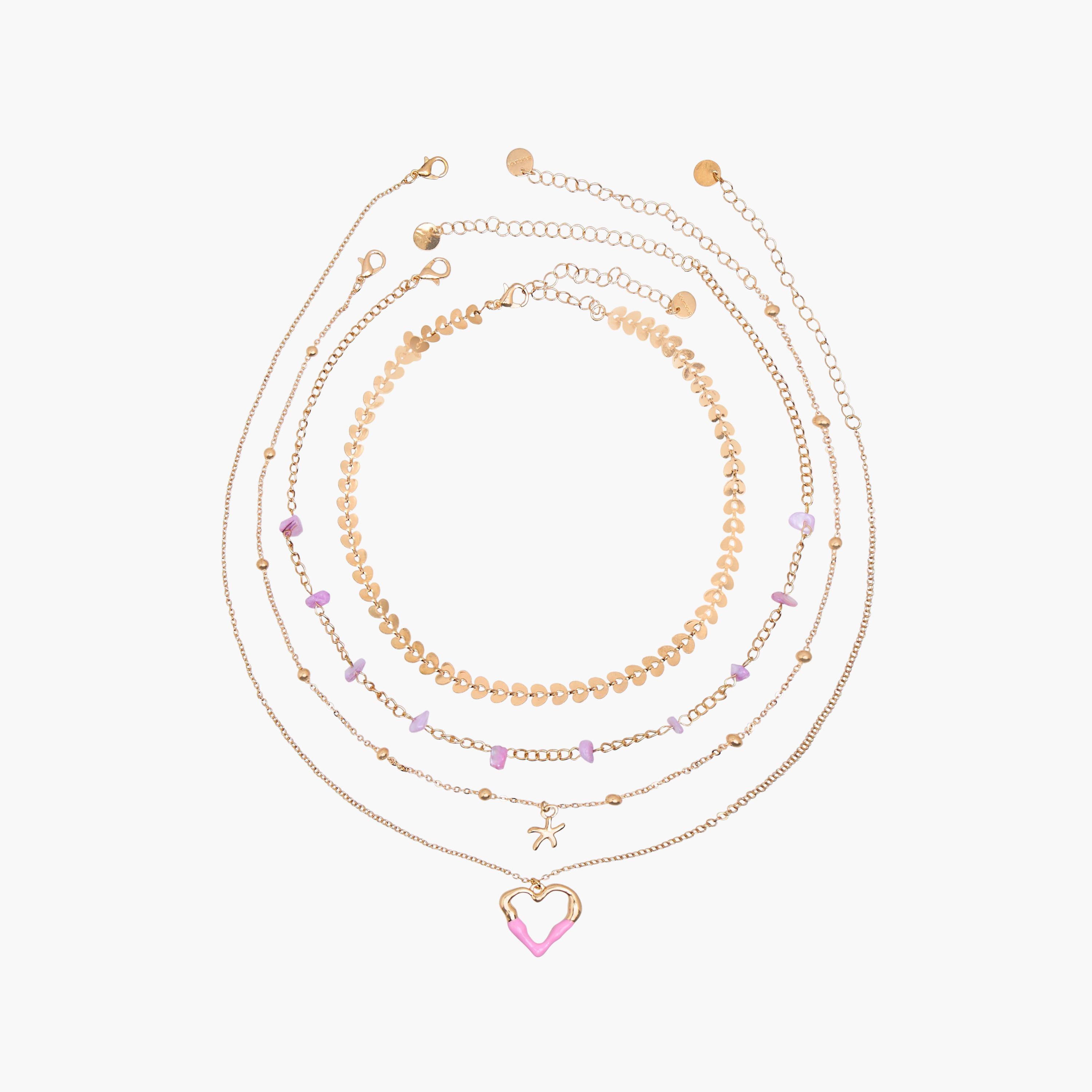 طقم أعقاد بلون ذهبي ومشبك إغلاق - طقم 4 قطع-women-watchesandjewellery-jewellery-necklacesandpendants-image-1