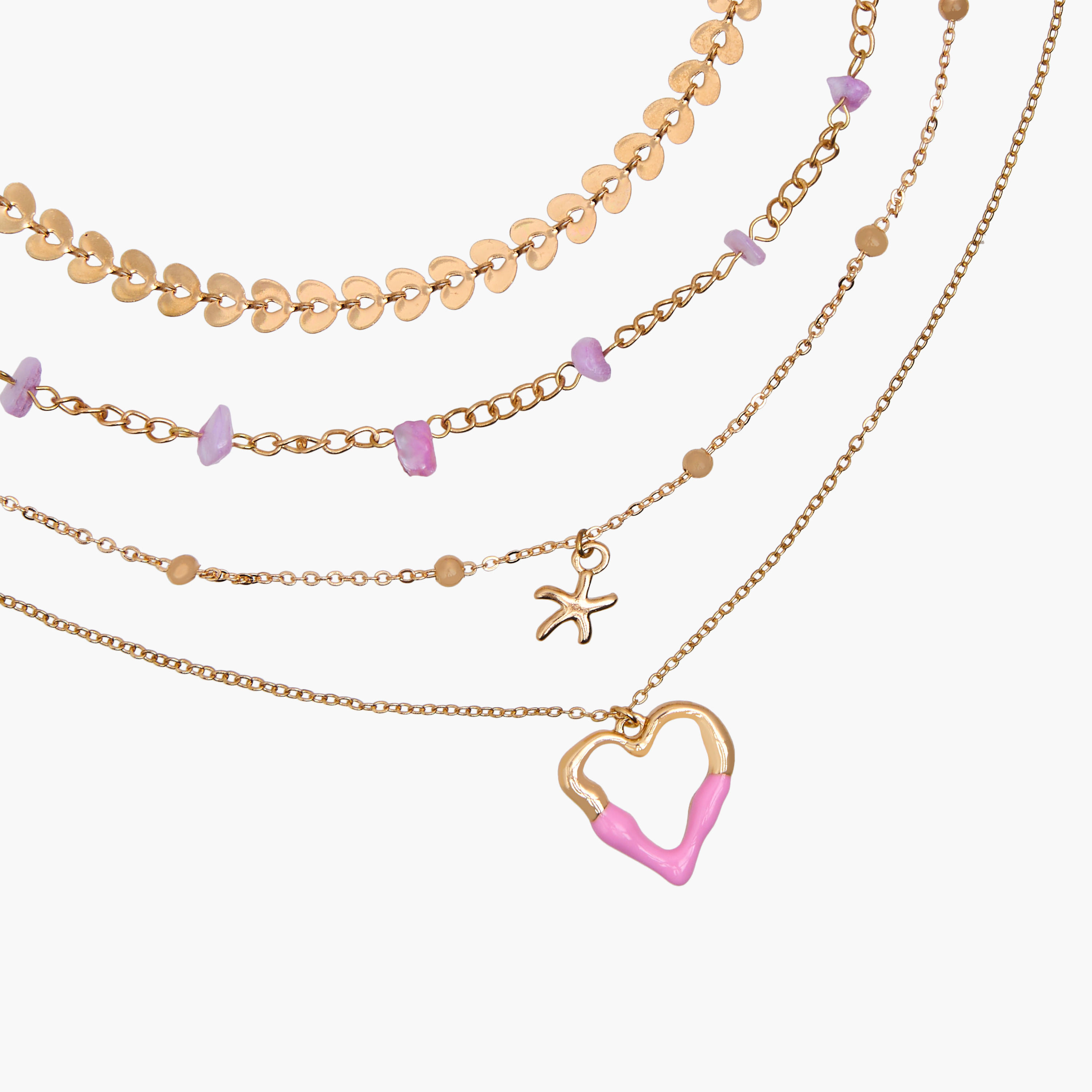 طقم أعقاد بلون ذهبي ومشبك إغلاق - طقم 4 قطع-women-watchesandjewellery-jewellery-necklacesandpendants-image-6