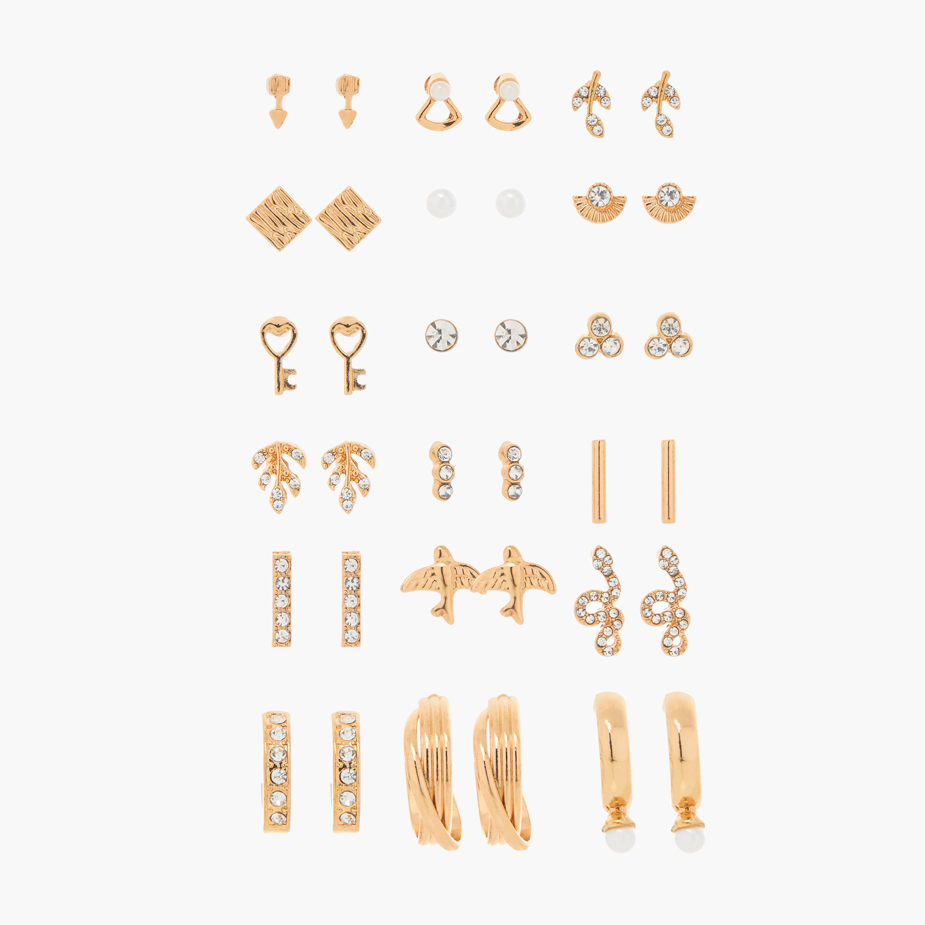 حلقان مرصّعة متنوعة بمكبس إغلاق خلفي - طقم 18 زوج-women-watchesandjewellery-jewellery-earrings-image-1
