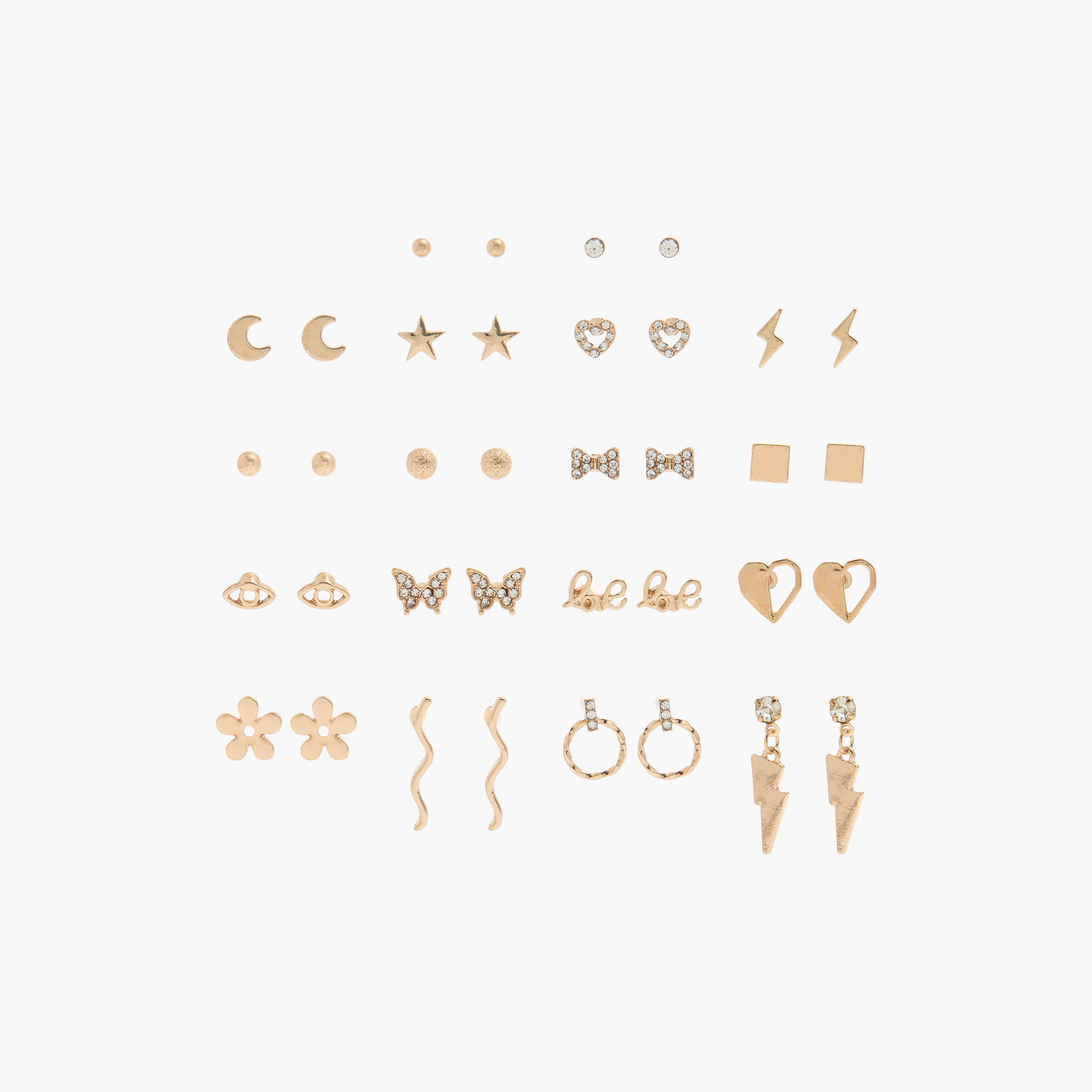 حلقان مرصّعة متنوعة بمكبس إغلاق خلفي - مجموعة من 18 زوج-women-watchesandjewellery-jewellery-earrings-image-1