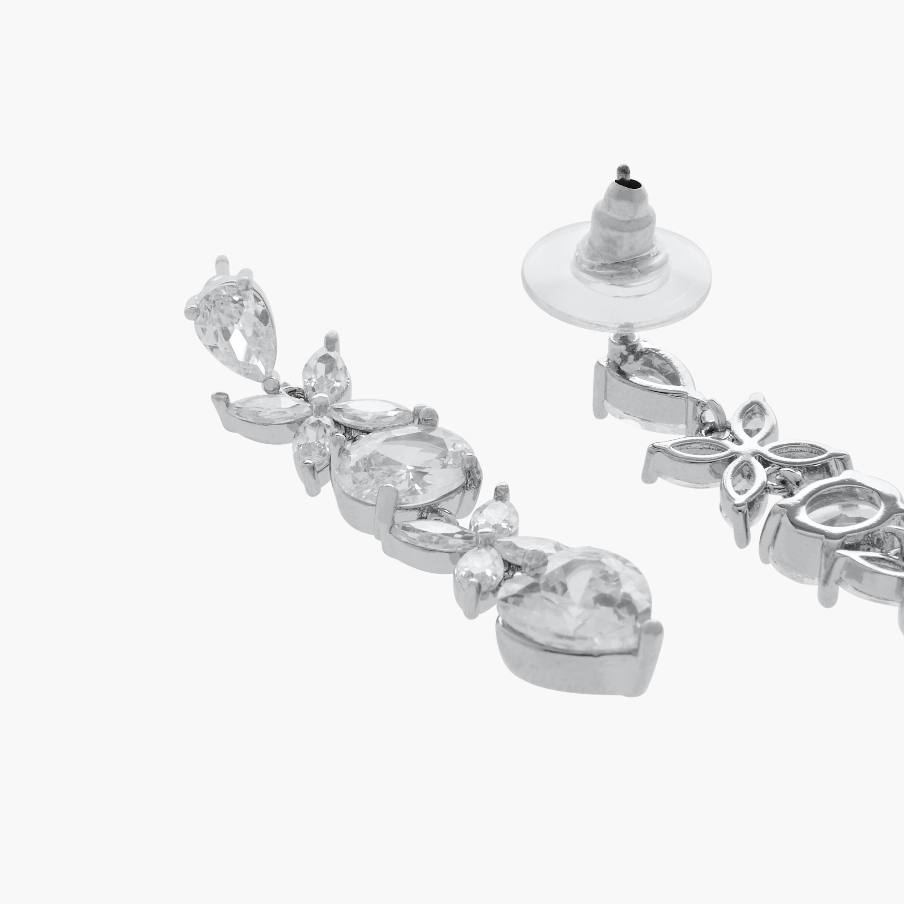 Cubic Zirconia Embellished Earrings with Pushback Closure-women-watchesandjewellery-jewellery-earrings-image-3