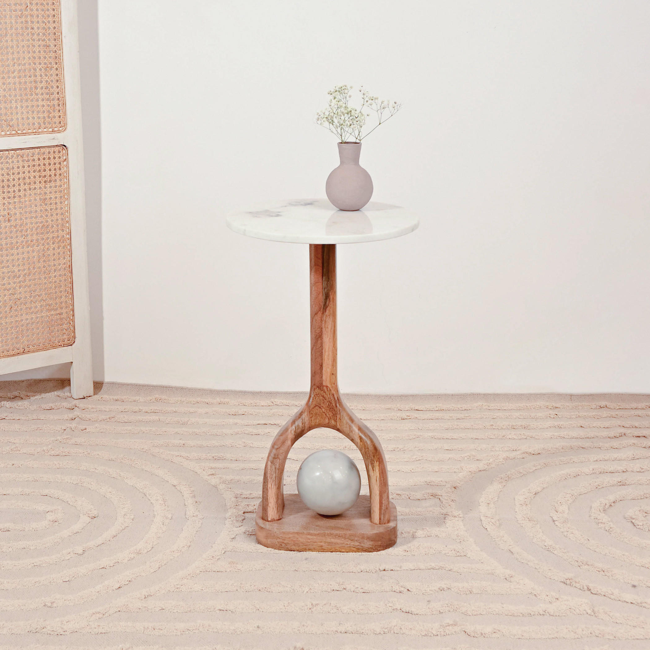 Marble Top Accent Table with Wooden Base  - 60x35x60 cms-furniture-livingroom-sideandendtables-image-1