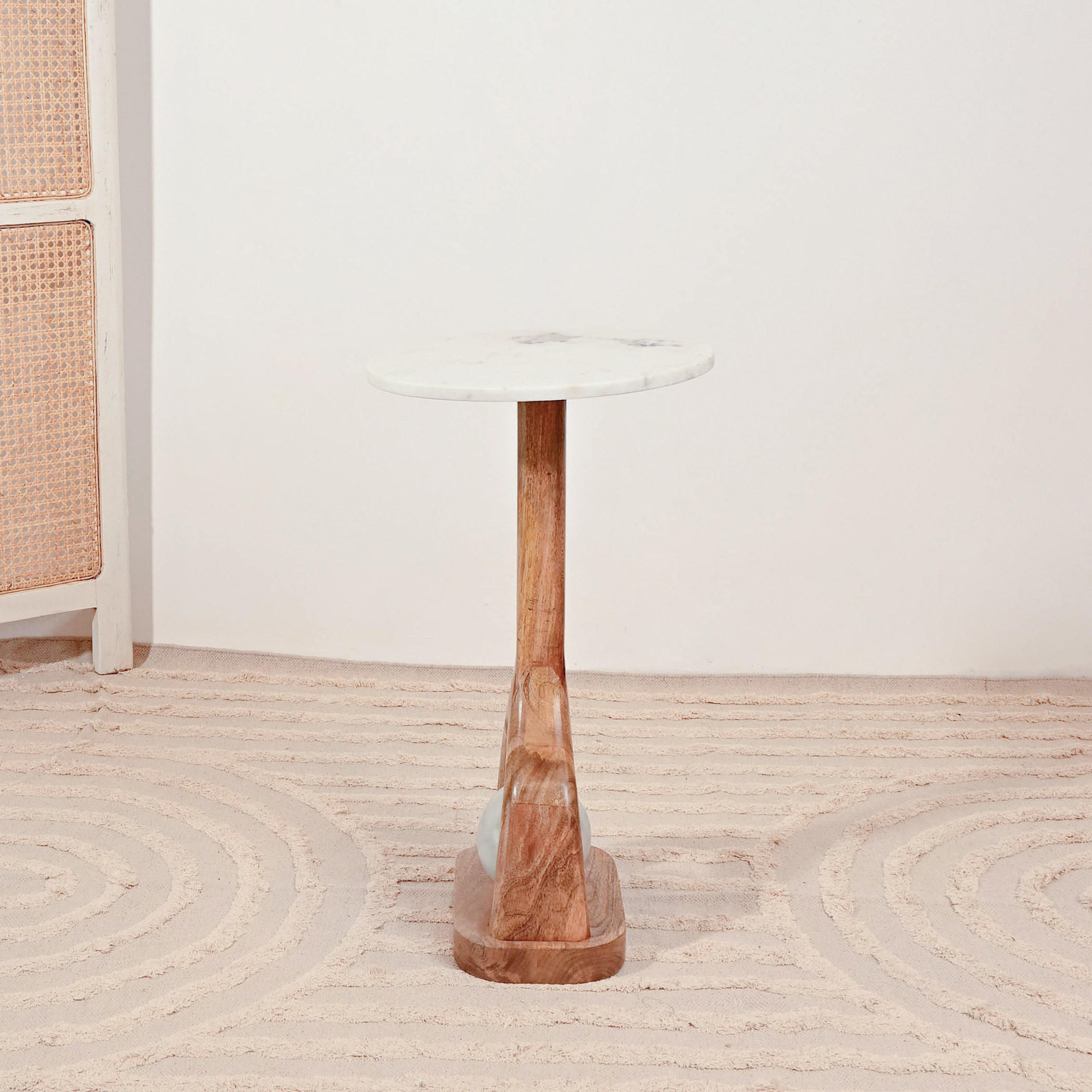 Marble Top Accent Table with Wooden Base  - 60x35x60 cms-furniture-livingroom-sideandendtables-image-3