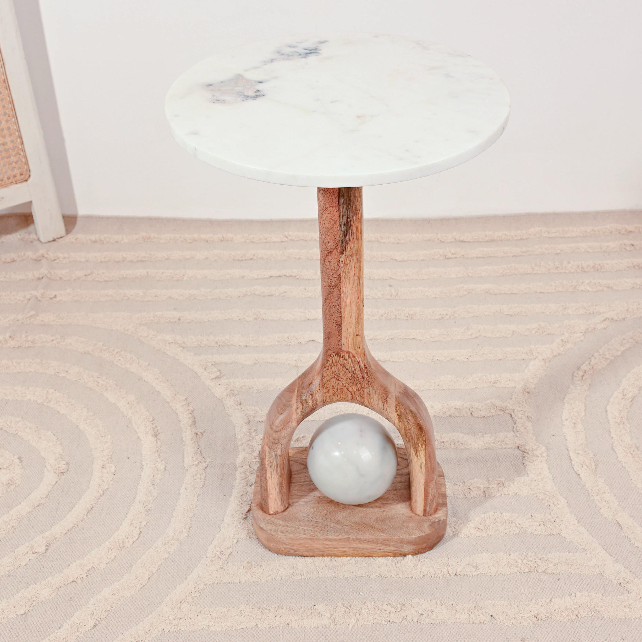 Marble Top Accent Table with Wooden Base  - 60x35x60 cms-furniture-livingroom-sideandendtables-image-5