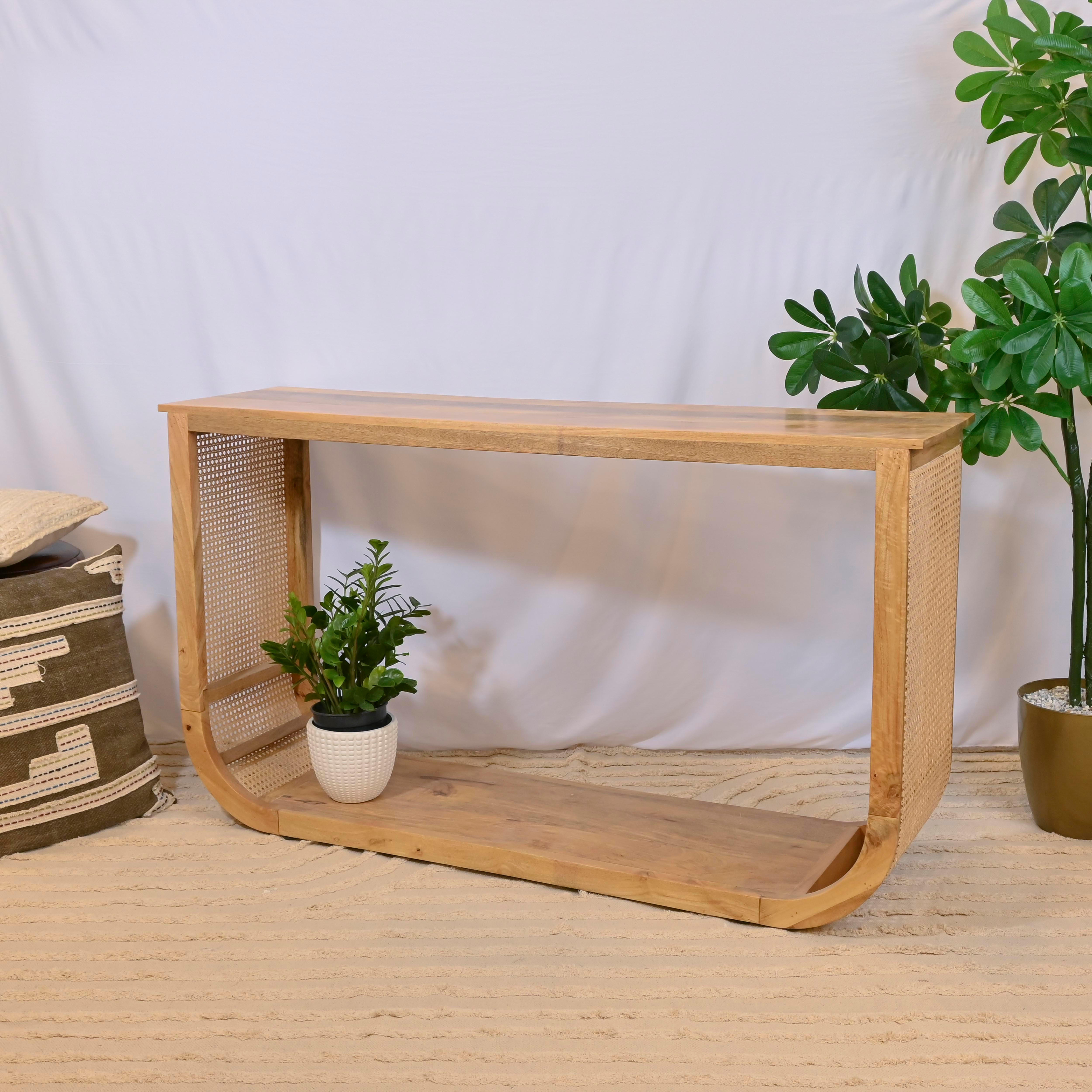 Crafted by Lifestyle Wood and Rattan Console Table - 150x40x55 cms-furniture-livingroom-consoletablesandmirrors-image-1