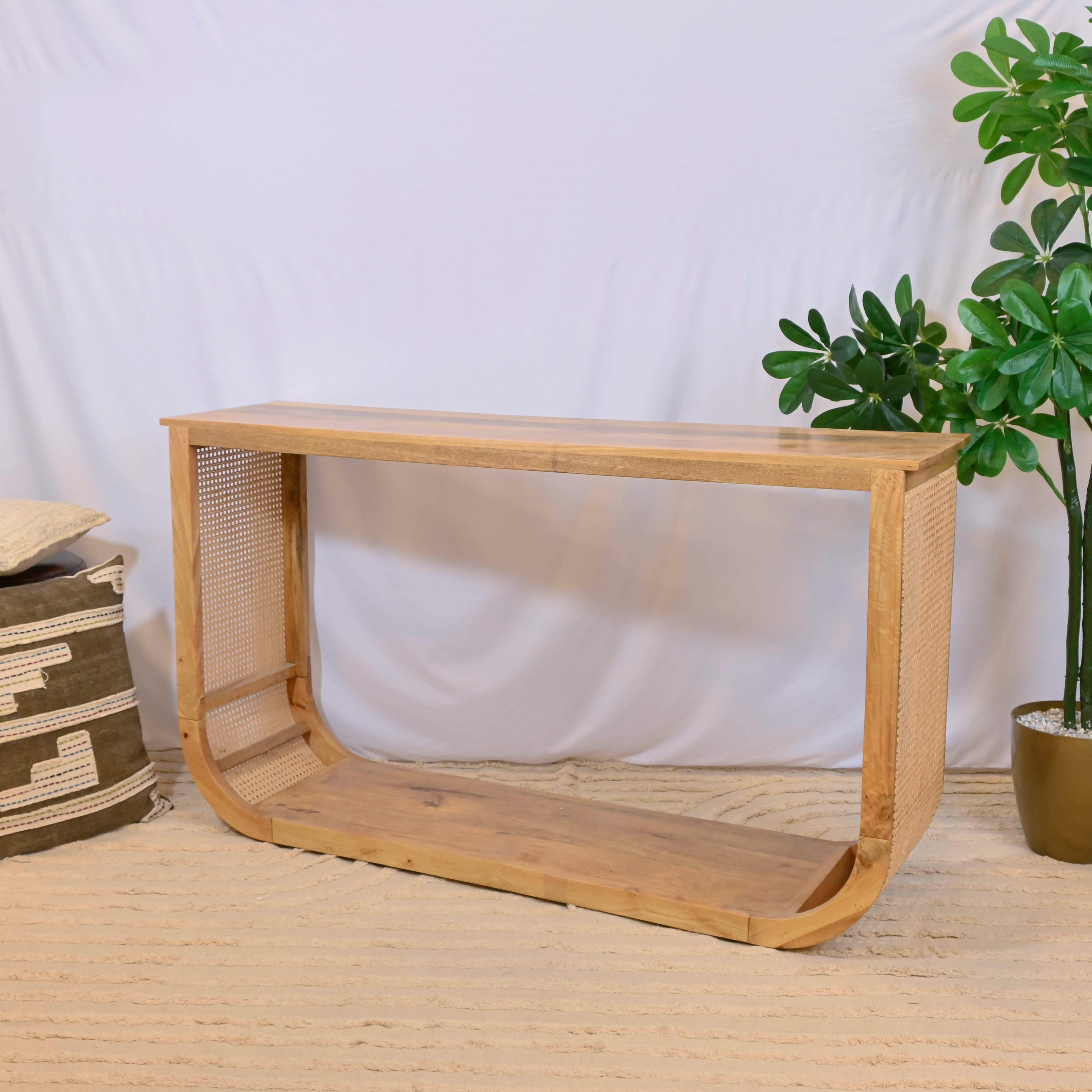 Crafted by Lifestyle Wood and Rattan Console Table - 150x40x55 cms-furniture-livingroom-consoletablesandmirrors-image-2