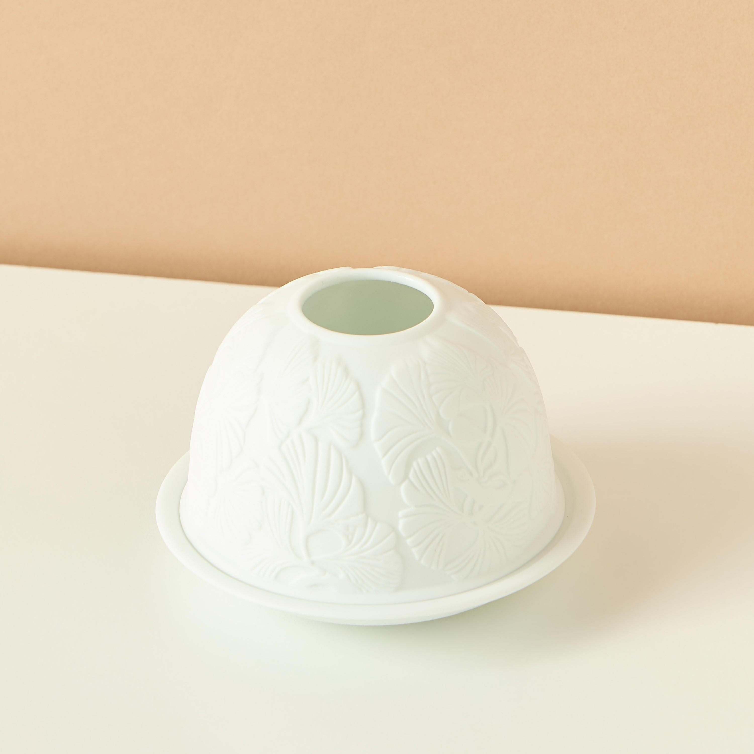 Ginkgo Ceramic Tealight Candleholder - 12x8 cms-household-decor-candleholdersandlanterns-image-3