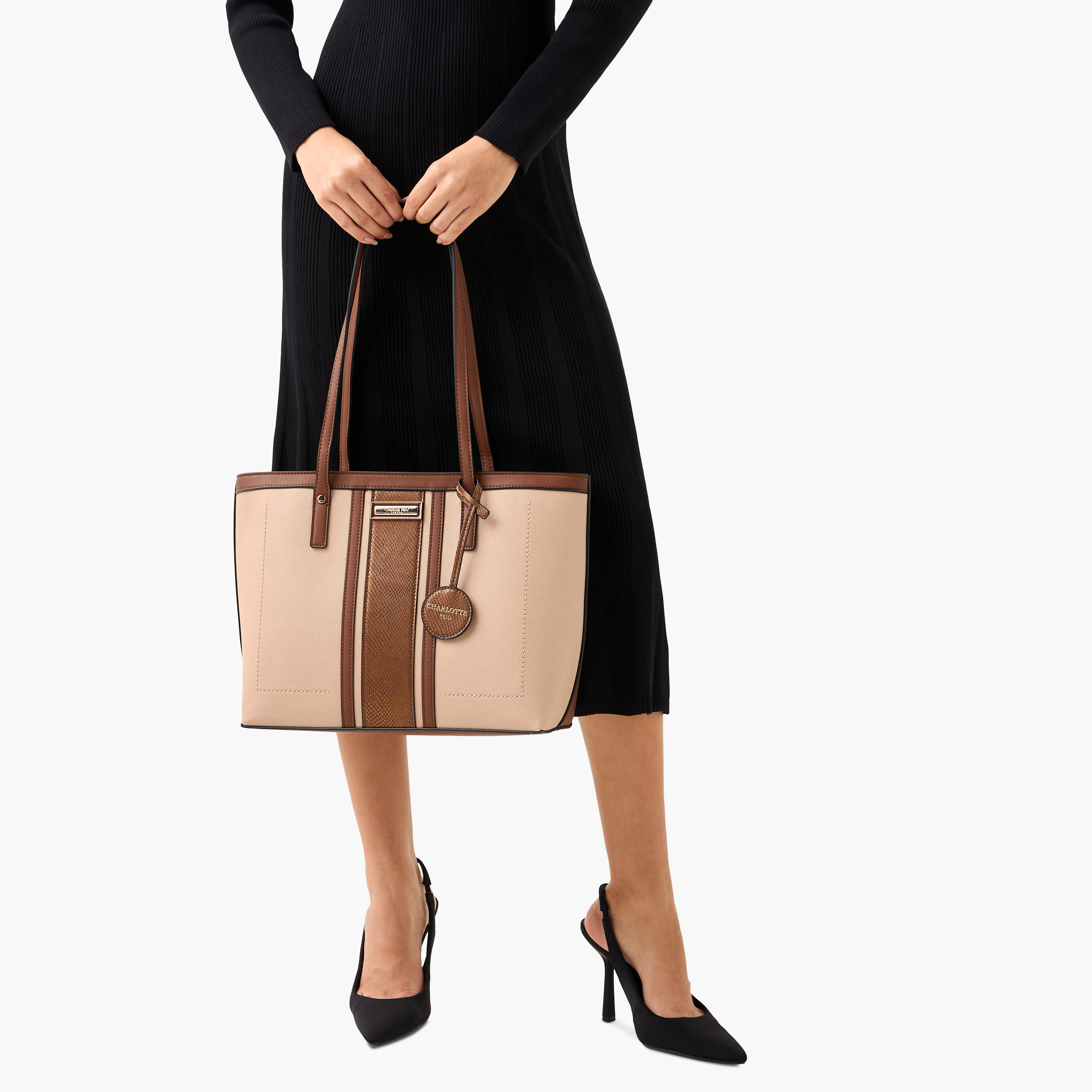 Charlotte Reid Panelled Tote Bag with Zip Closure and Double Handle-women-bagsandwallets-handbags-image-9