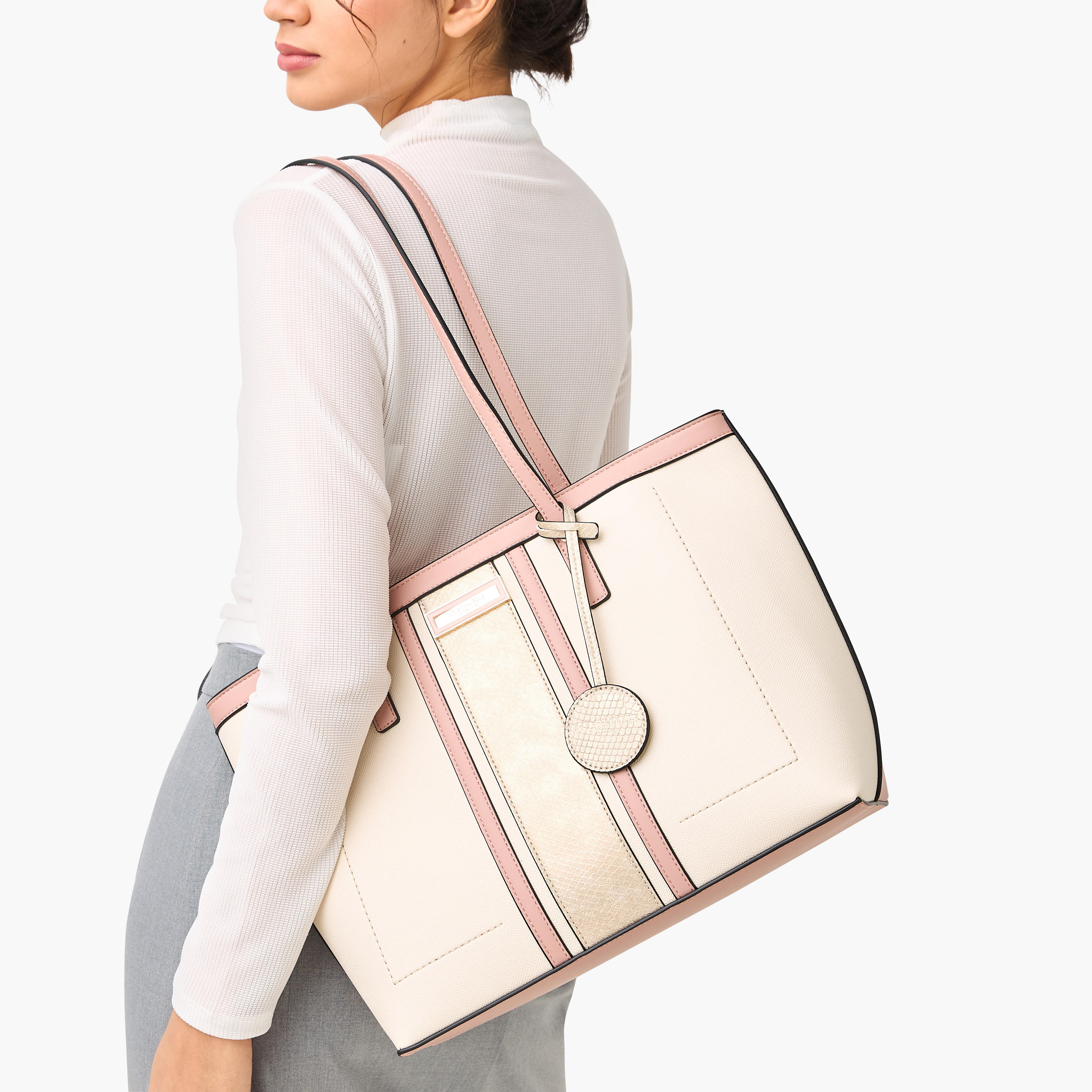 Charlotte Reid Panelled Tote Bag with Zip Closure and Double Handle-women-bagsandwallets-handbags-image-2