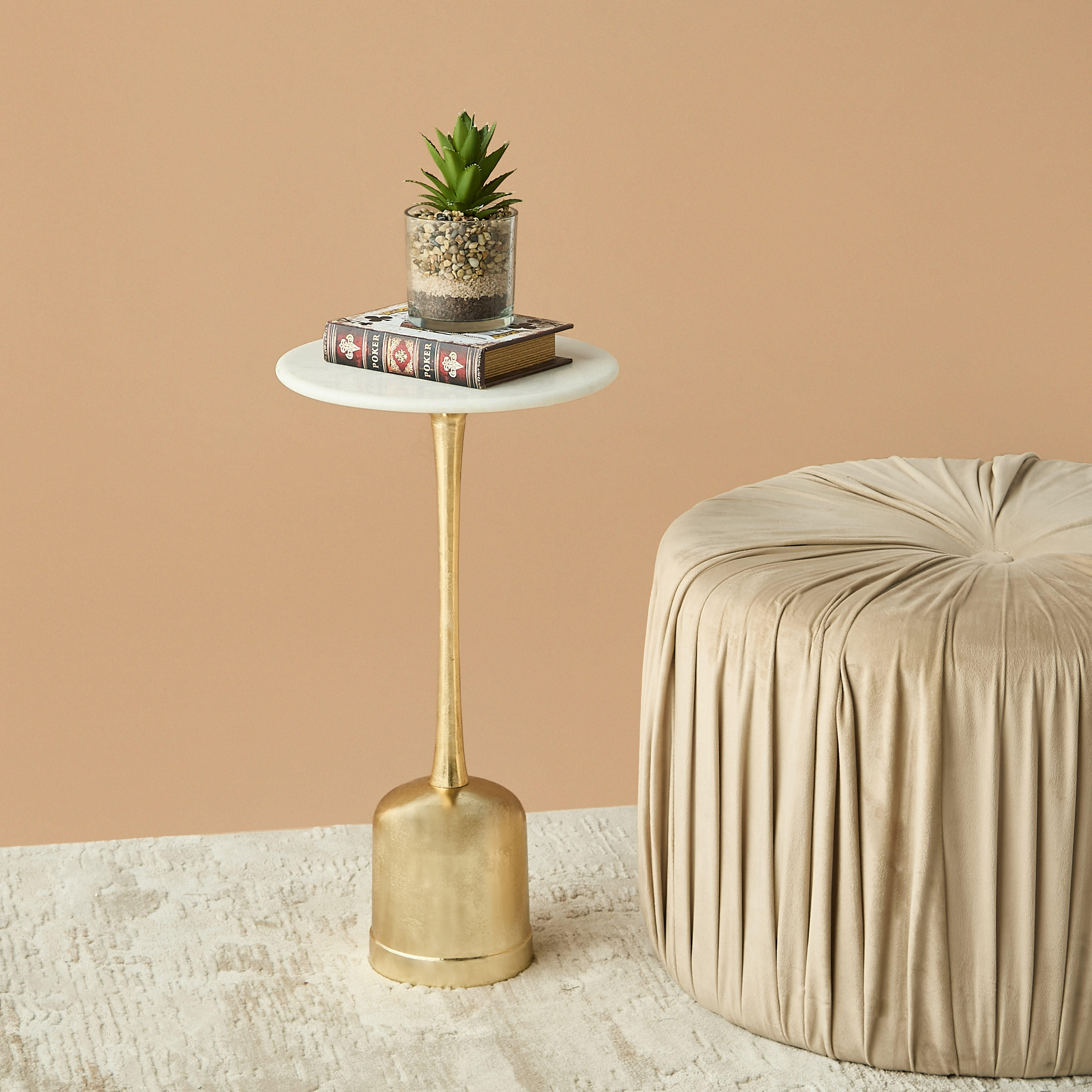 Marble Top Pedestal Table - 30x57 cms-furniture-livingroom-sideandendtables-image-1