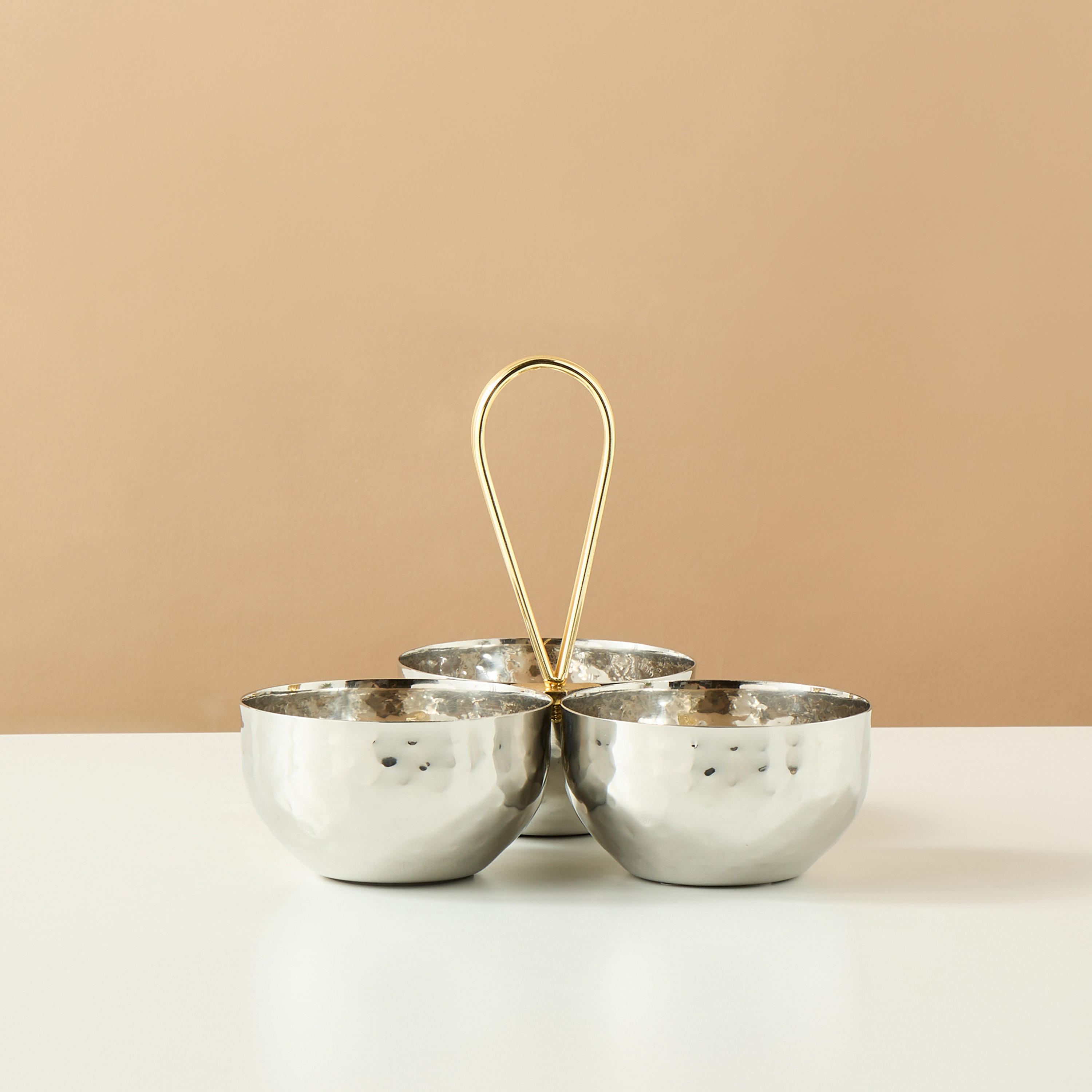Hammered 3-Compartment Nut Bowl - 19 cms-household-dining-dinnerware-bowls-image-1