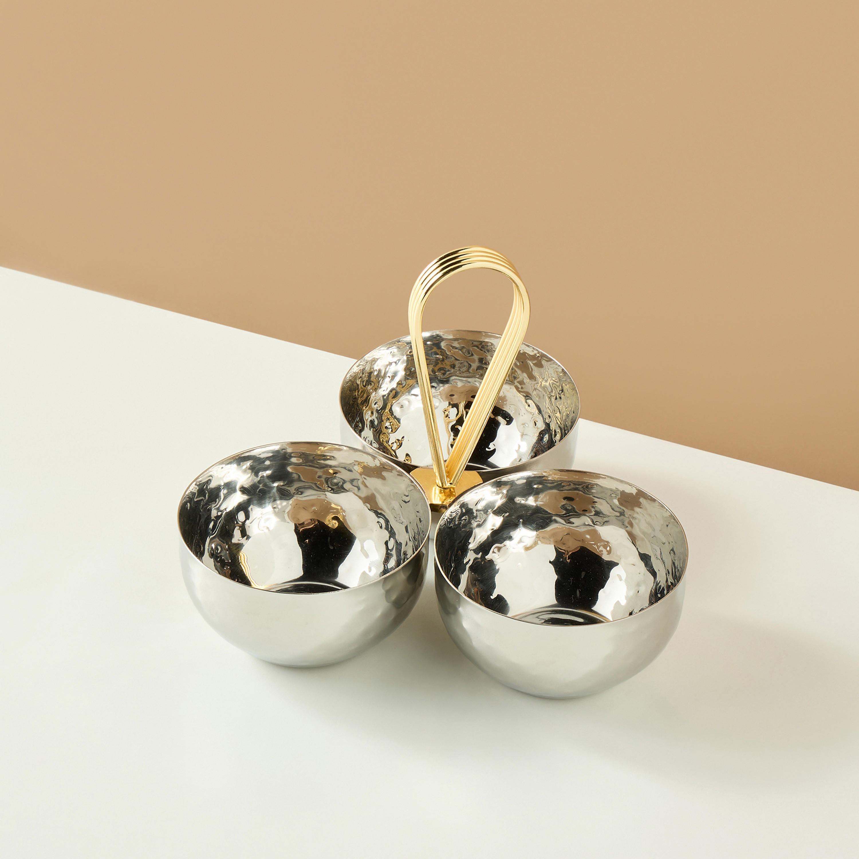 Hammered 3-Compartment Nut Bowl - 19 cms-household-dining-dinnerware-bowls-image-2