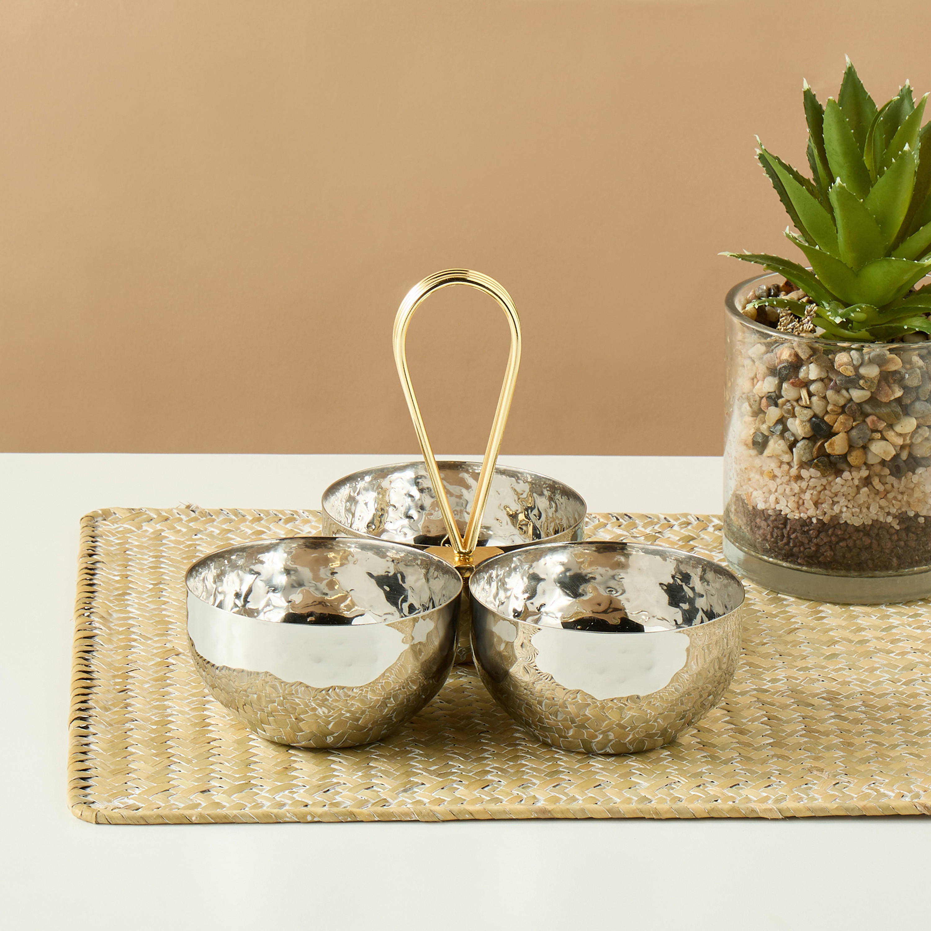 Hammered 3-Compartment Nut Bowl - 19 cms-household-dining-dinnerware-bowls-image-4