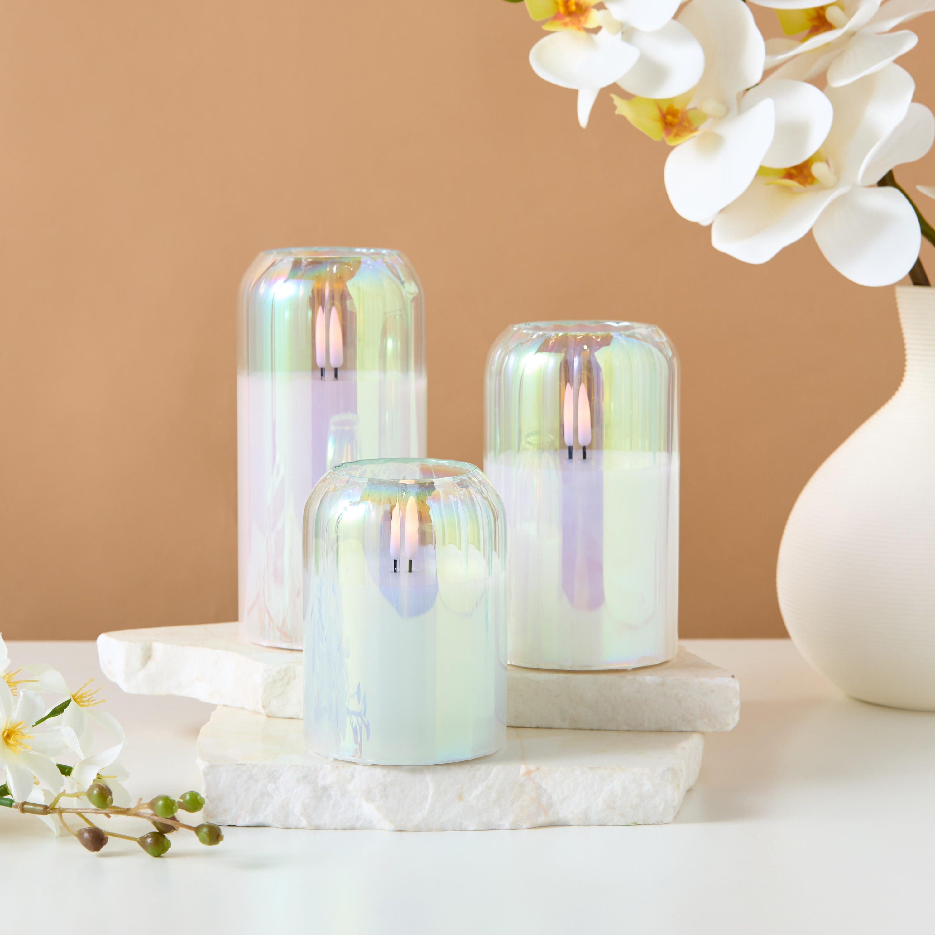Flameless LED 3-Piece Glass Illuminar Candle Set - 25x9x17 cms-household-homefragrance-candles-image-1