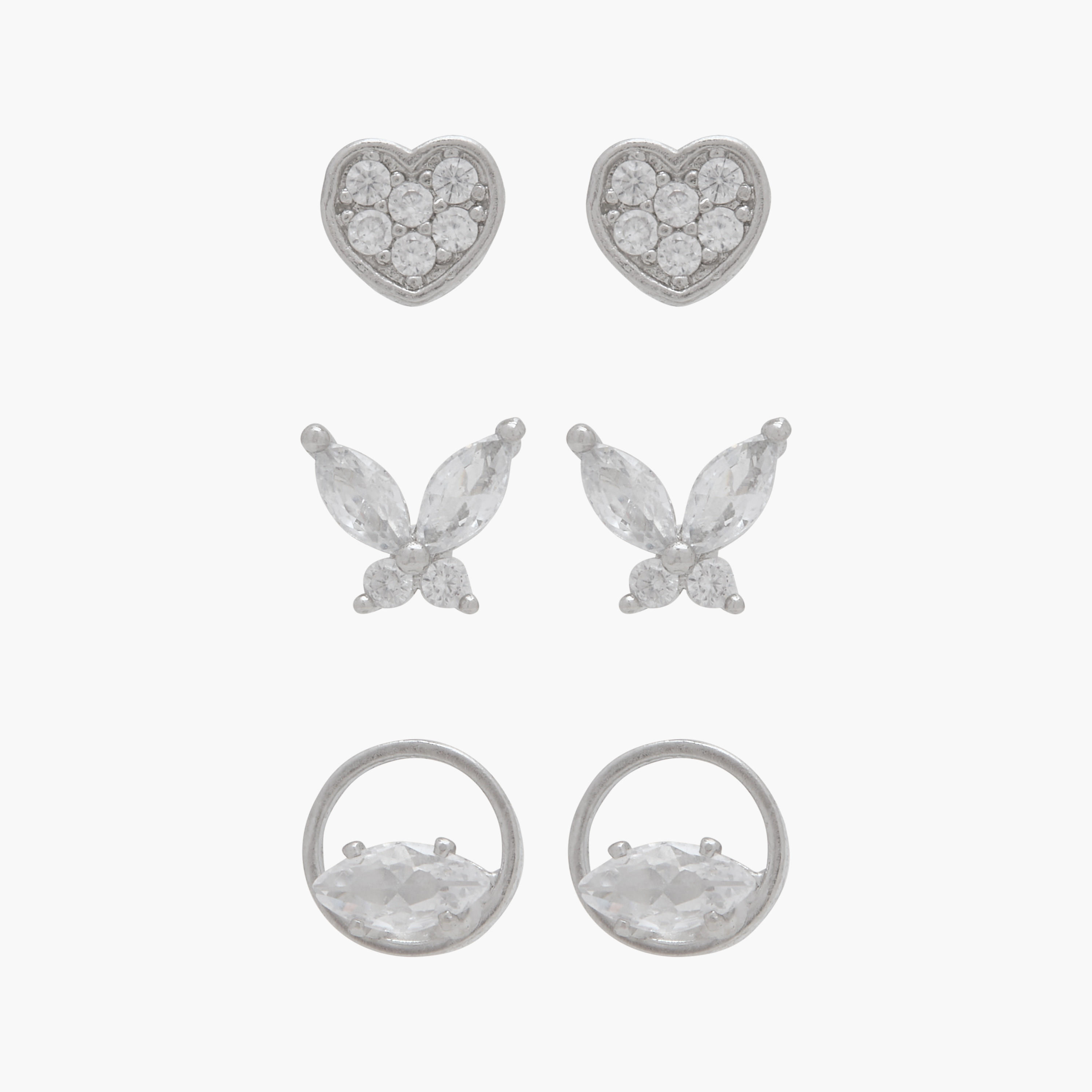 حلقان مزينة بمكبس إغلاق خلفي - طقم من 3 أزواج-women-watchesandjewellery-jewellery-earrings-image-1