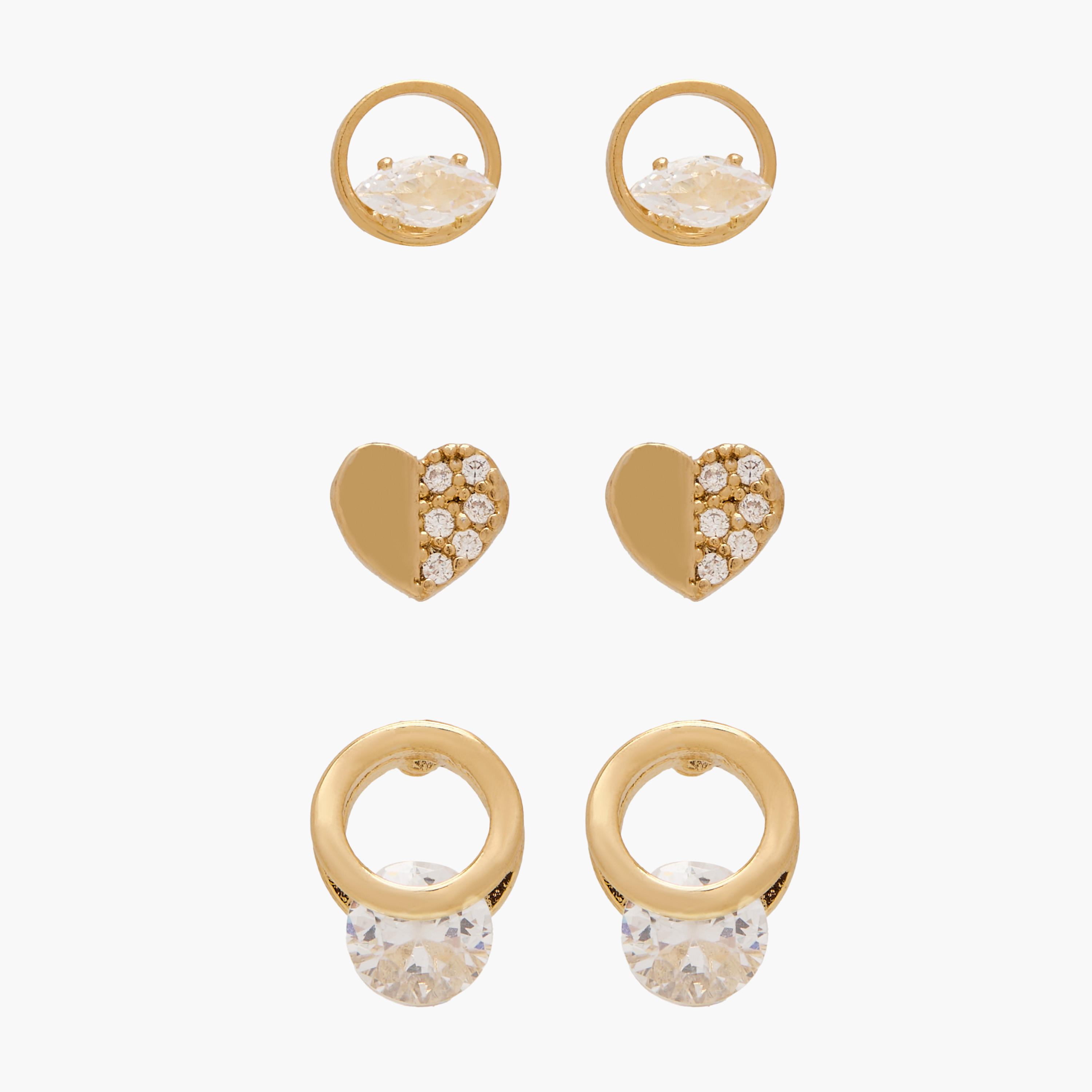 حلقان مزيّنة ومرصعة بمكبس إغلاق خلفي - طقم 3 أزواج-women-watchesandjewellery-jewellery-earrings-image-1