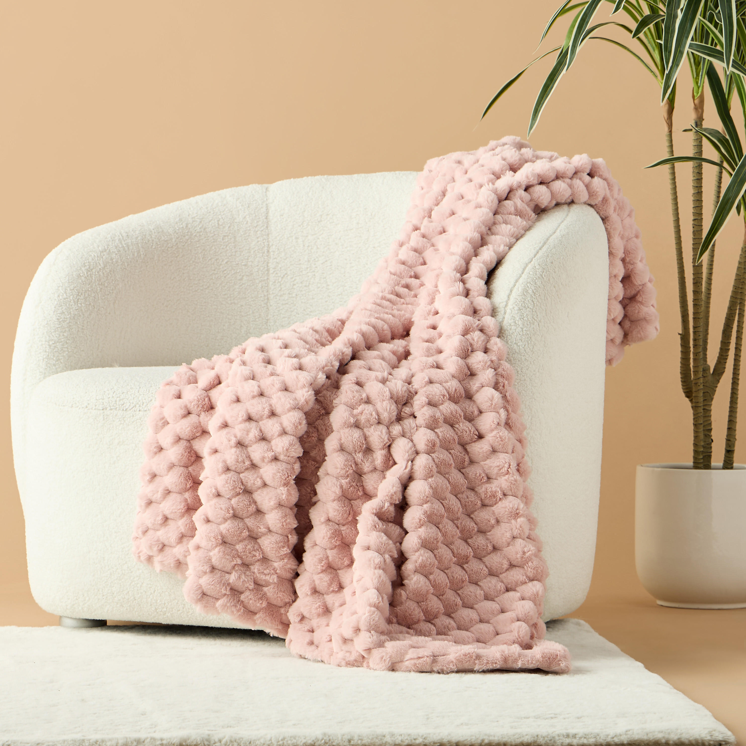 Honeycomb Textured Fur Throw - 127x152 cms-household-cushionsandthrows-throwsandblankets-throws-image-1