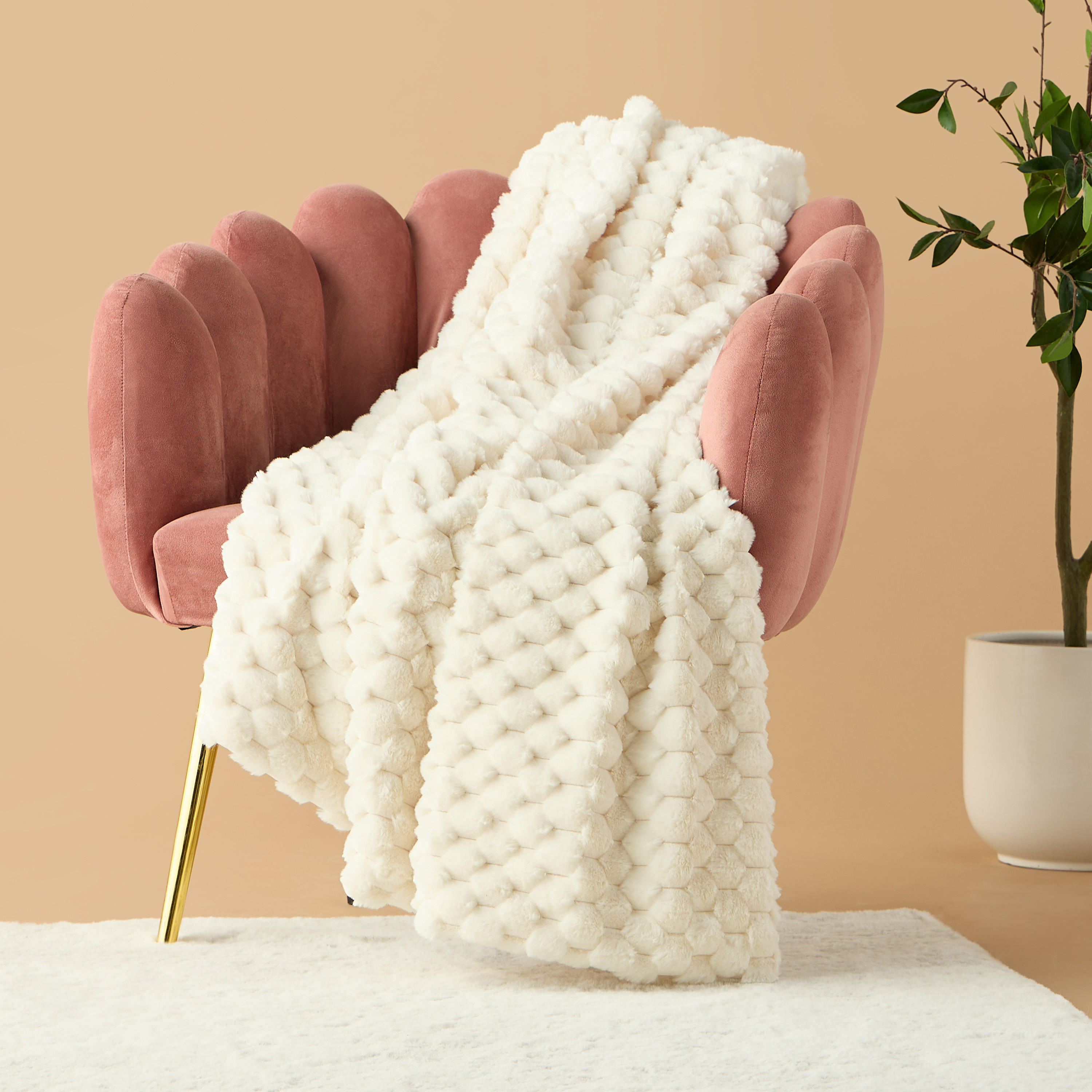 Honeycomb Textured Fur Throw - 127x152 cms-household-cushionsandthrows-throwsandblankets-throws-image-1