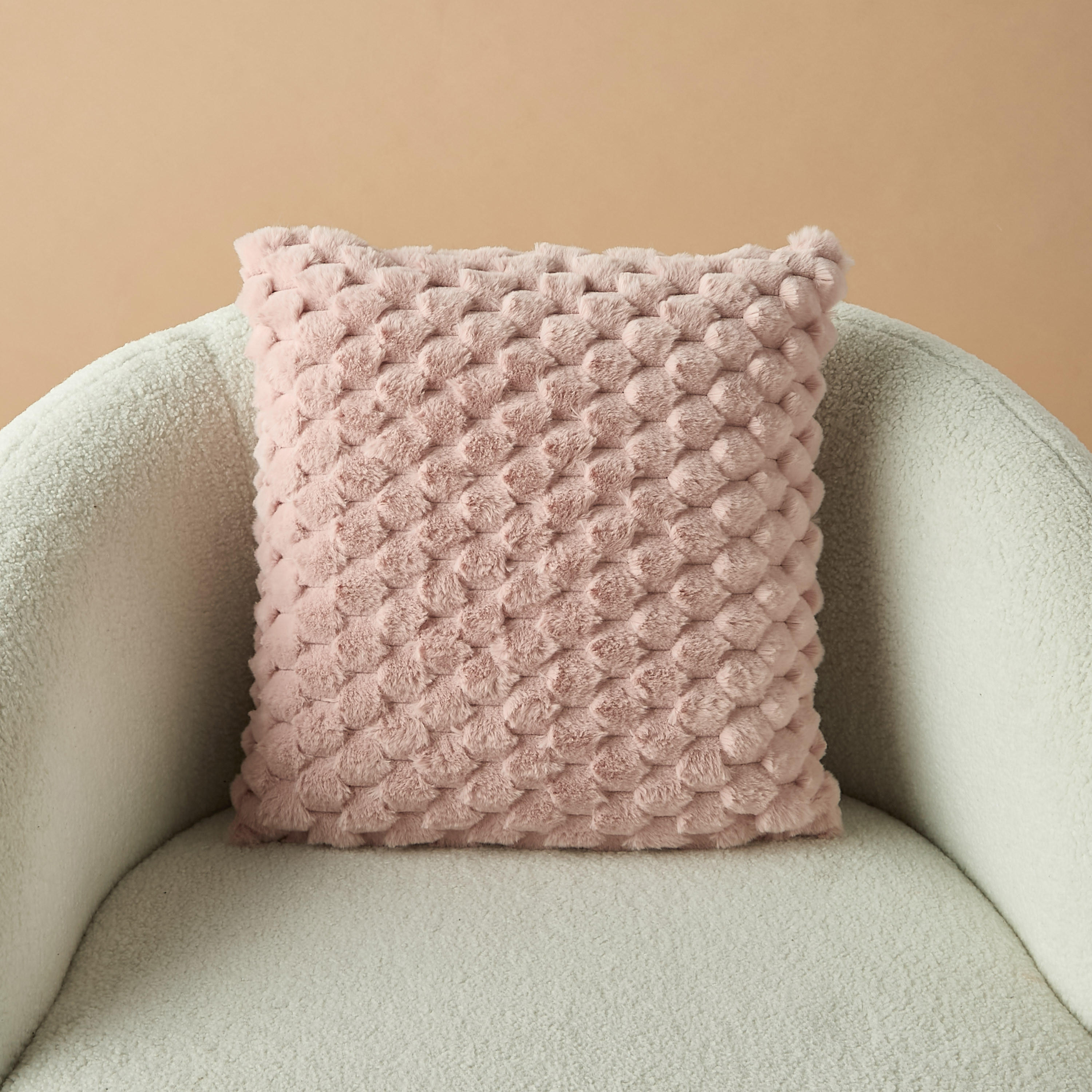 Honeycomb Textured Fur Cushion - 45x45 cm-household-cushionsandthrows-filledcushions-decorativecushions-image-2